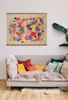 Tapiz de pared contemporáneo tejido en jacquard, «Spring Field», edición limitada de 7 ejemplares