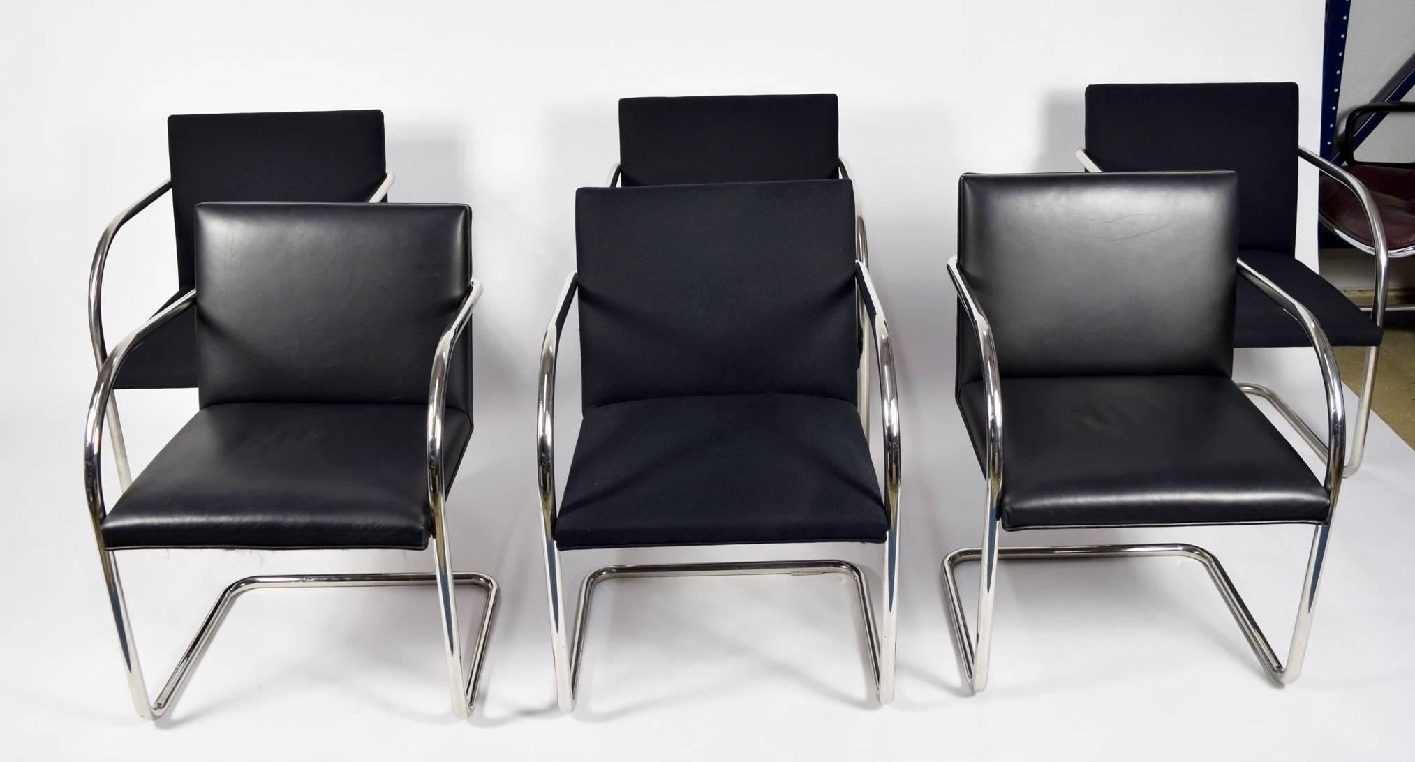 Mid-Century Modern Set of Six Mies Van Der Rohe Tubular Brno Chairs by Knoll