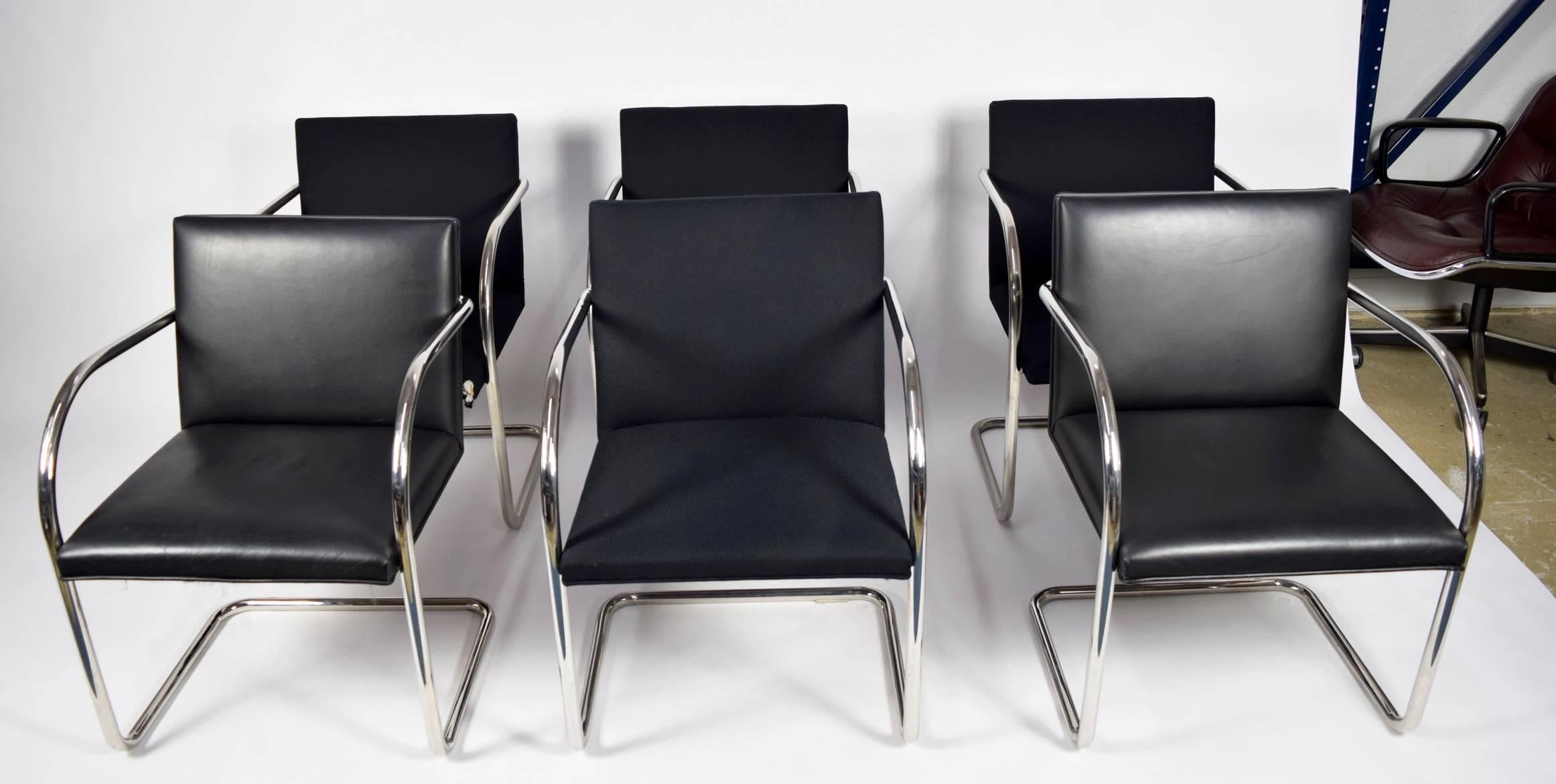 Set of Six Mies Van Der Rohe Tubular Brno Chairs by Knoll In Good Condition In Dallas, TX