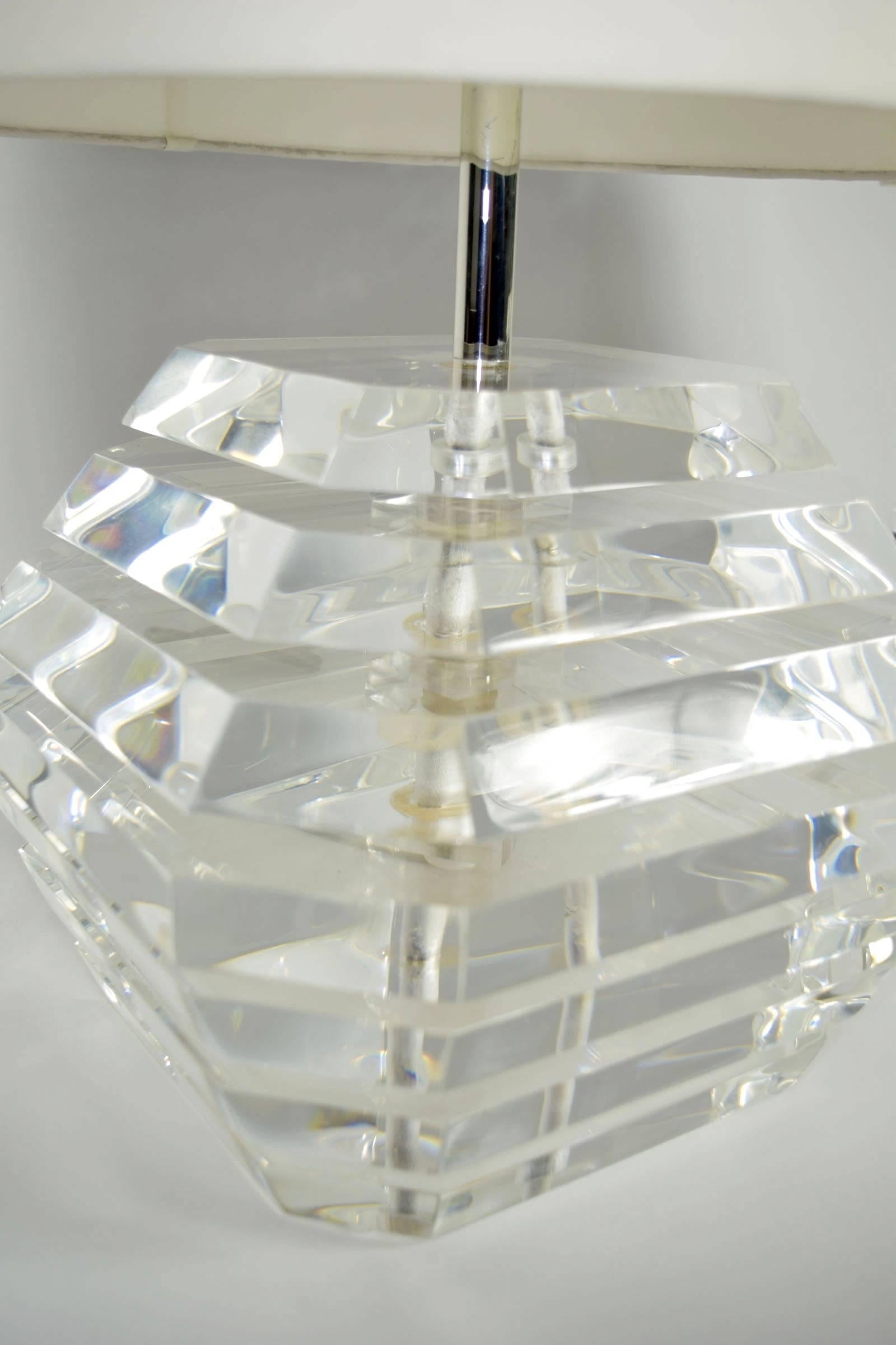 Mid-Century Modern George Bullio Stacked Lucite Lamps 