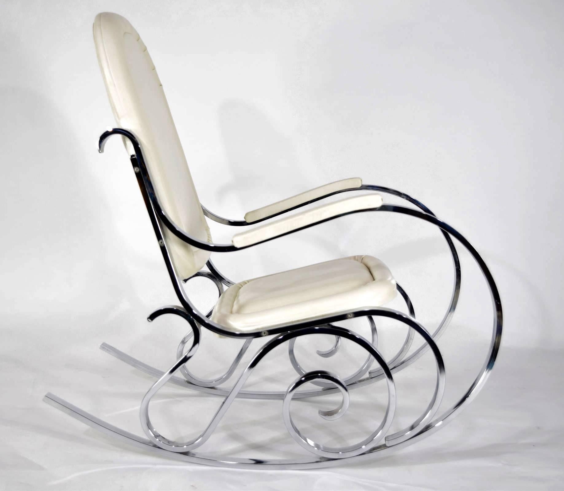 Pair or Individual Maison Jansen Polished Nickel Rocking Chairs, France, 1970 1