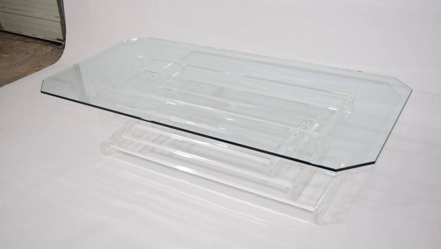 Stacked Lucite with Glass Top Coffee Table For Sale at 1stdibs