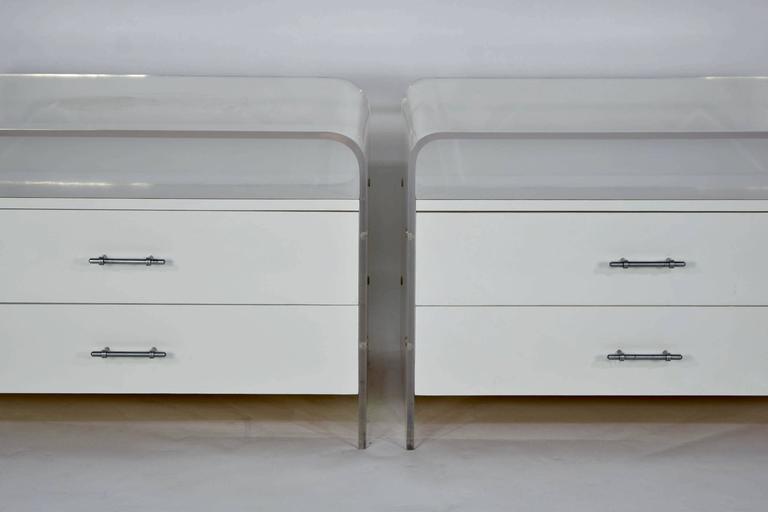 Pair of White Lucite and Laminate Nightstands at 1stdibs