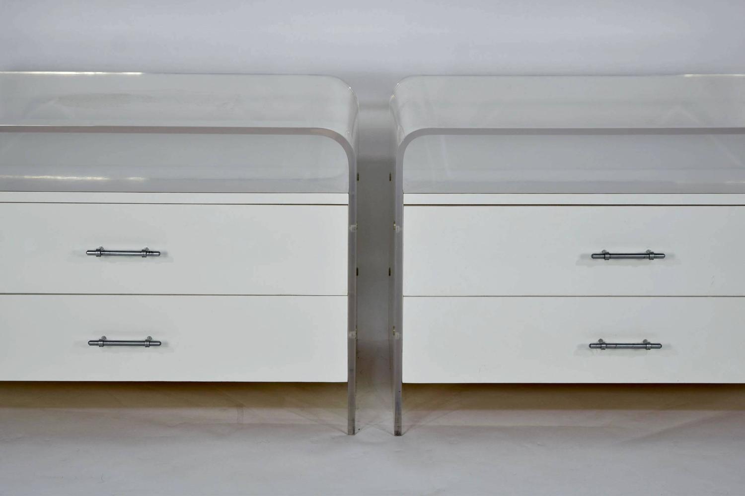 Pair of White Lucite and Laminate Nightstands at 1stdibs