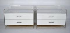 Pair of White Lucite and Laminate Nightstands