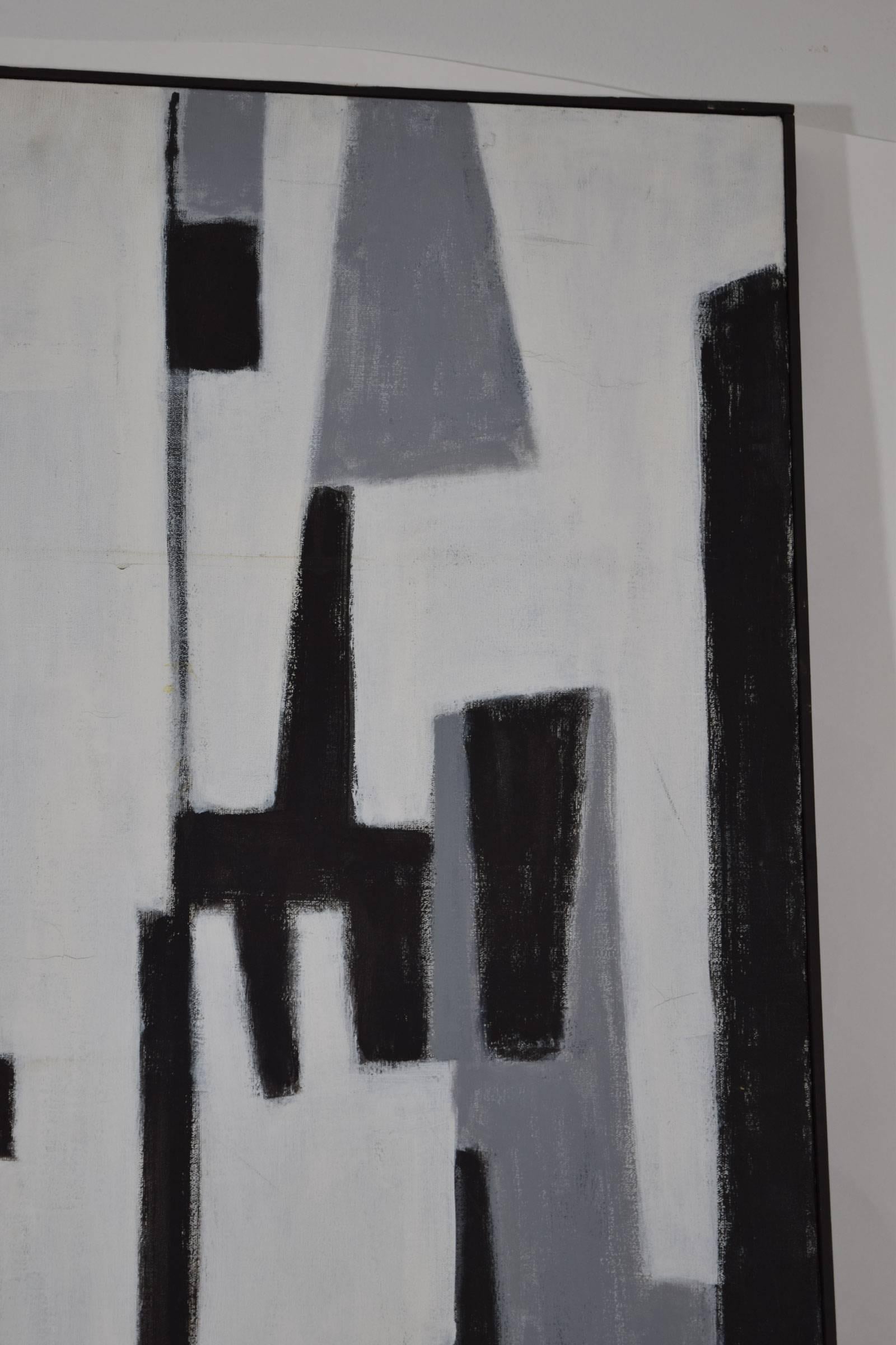 In the De Stijl style, by M. Teichman, dtd 1970, oil on canvas, thin black frame.