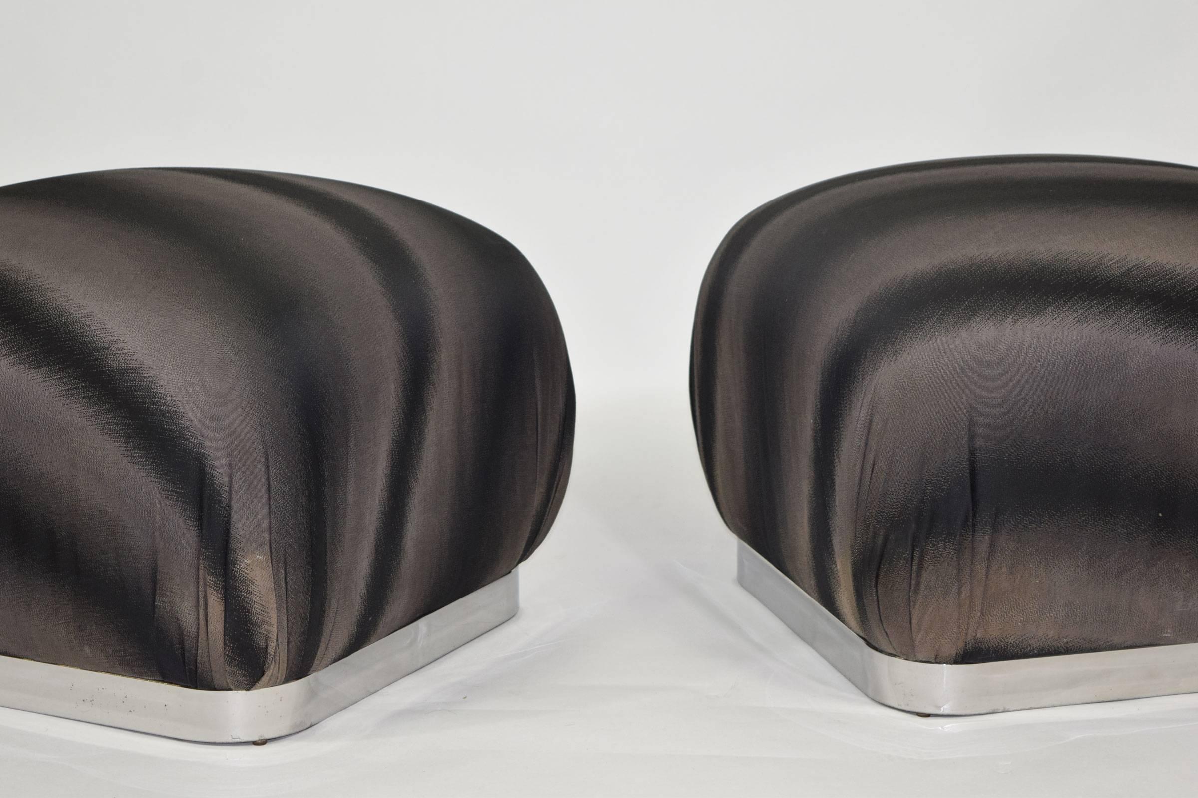 Mid-Century Modern Pair of Souffle Poufs by Weiman