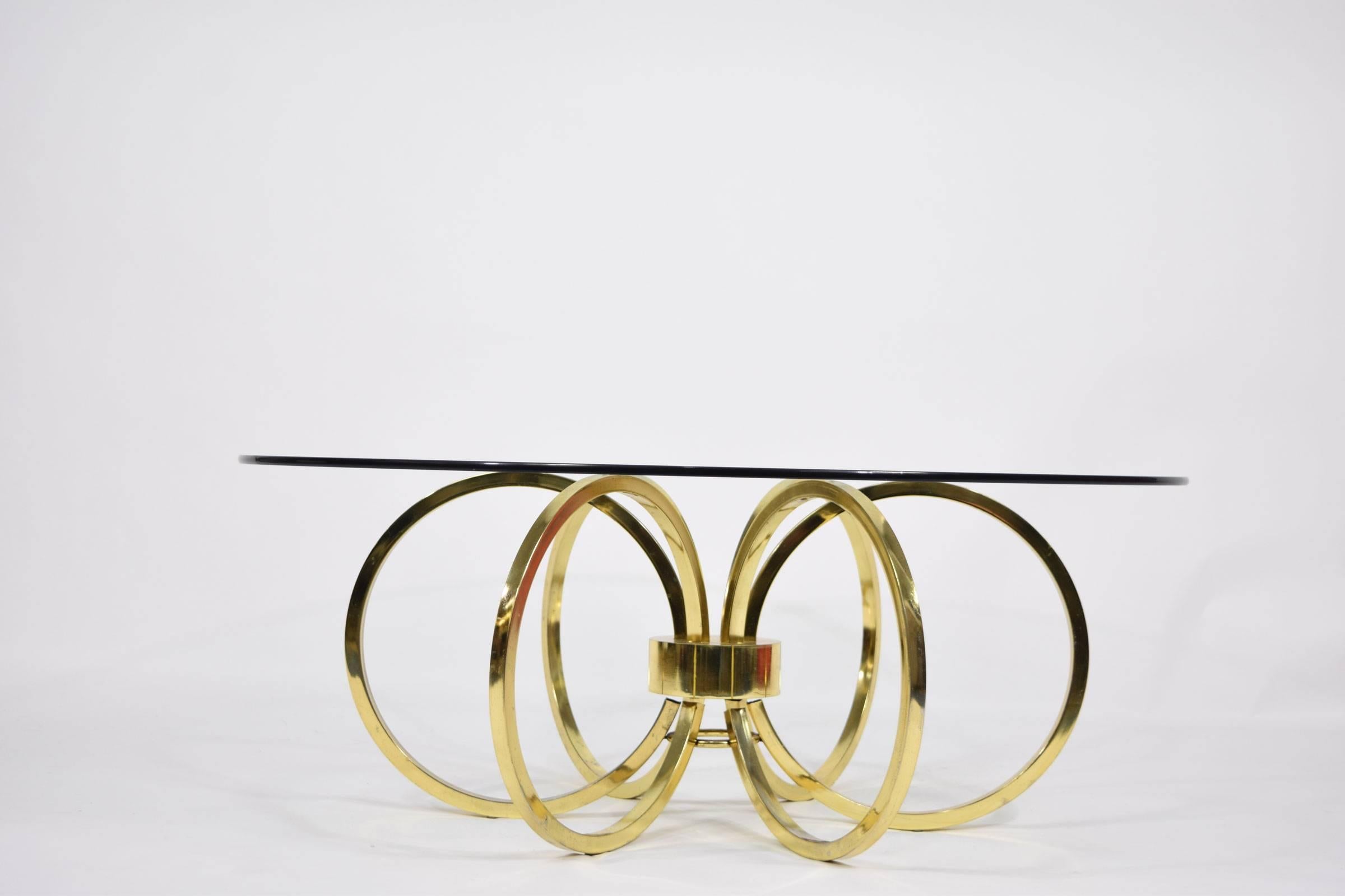 Mid-Century Modern Milo Baughman Style Brass Finish Coffee Table