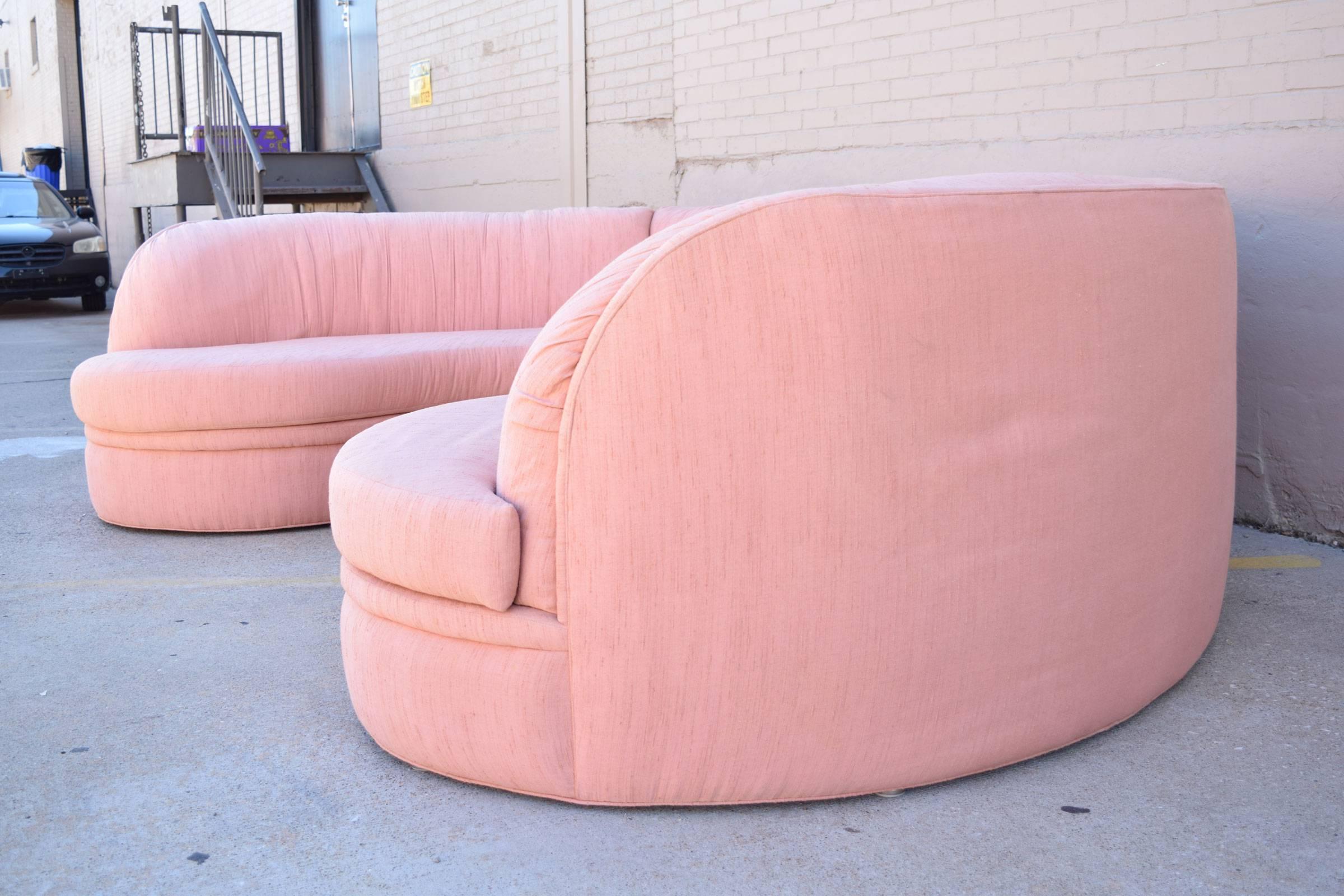 pink curved sofa