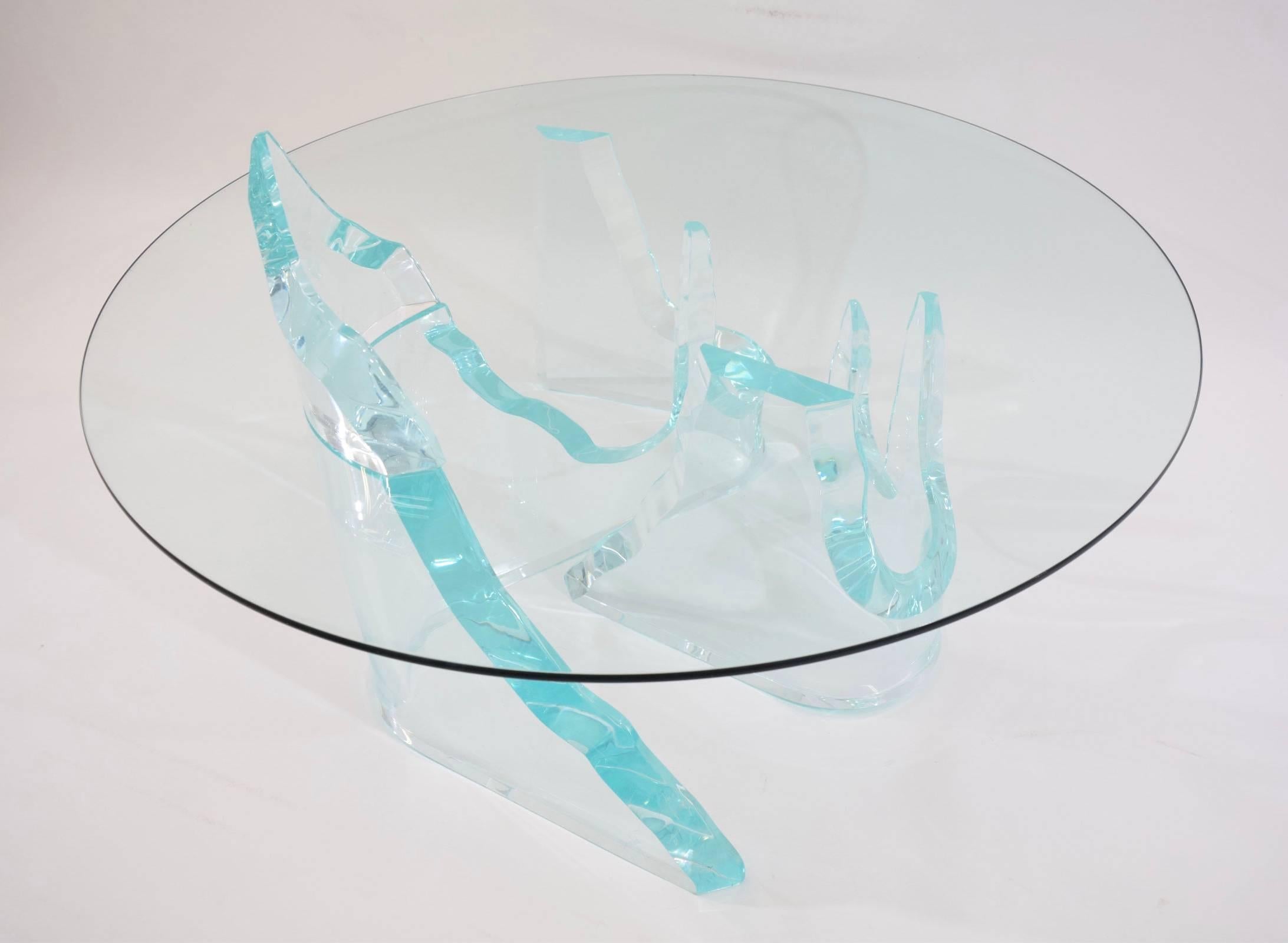 Mid-Century Modern Lion in Frost Glacier/Iceberg Coffee Table, Signed