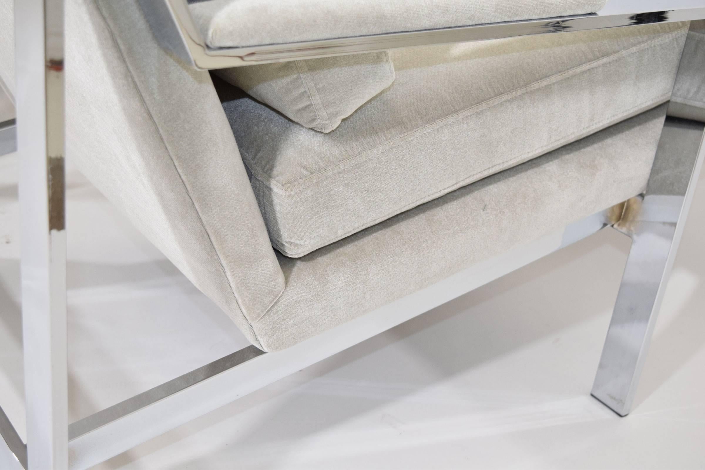 Chrome Pair of Milo Baughman Style Lounge Chairs