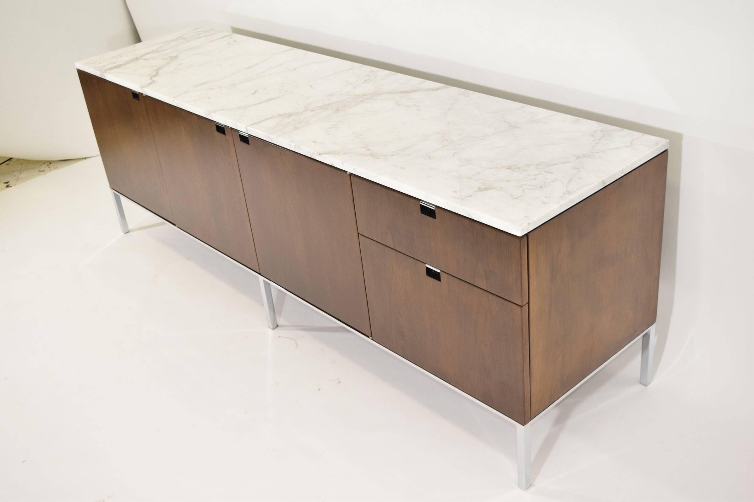 American Early Florence Knoll Walnut Credenza with Marble Top