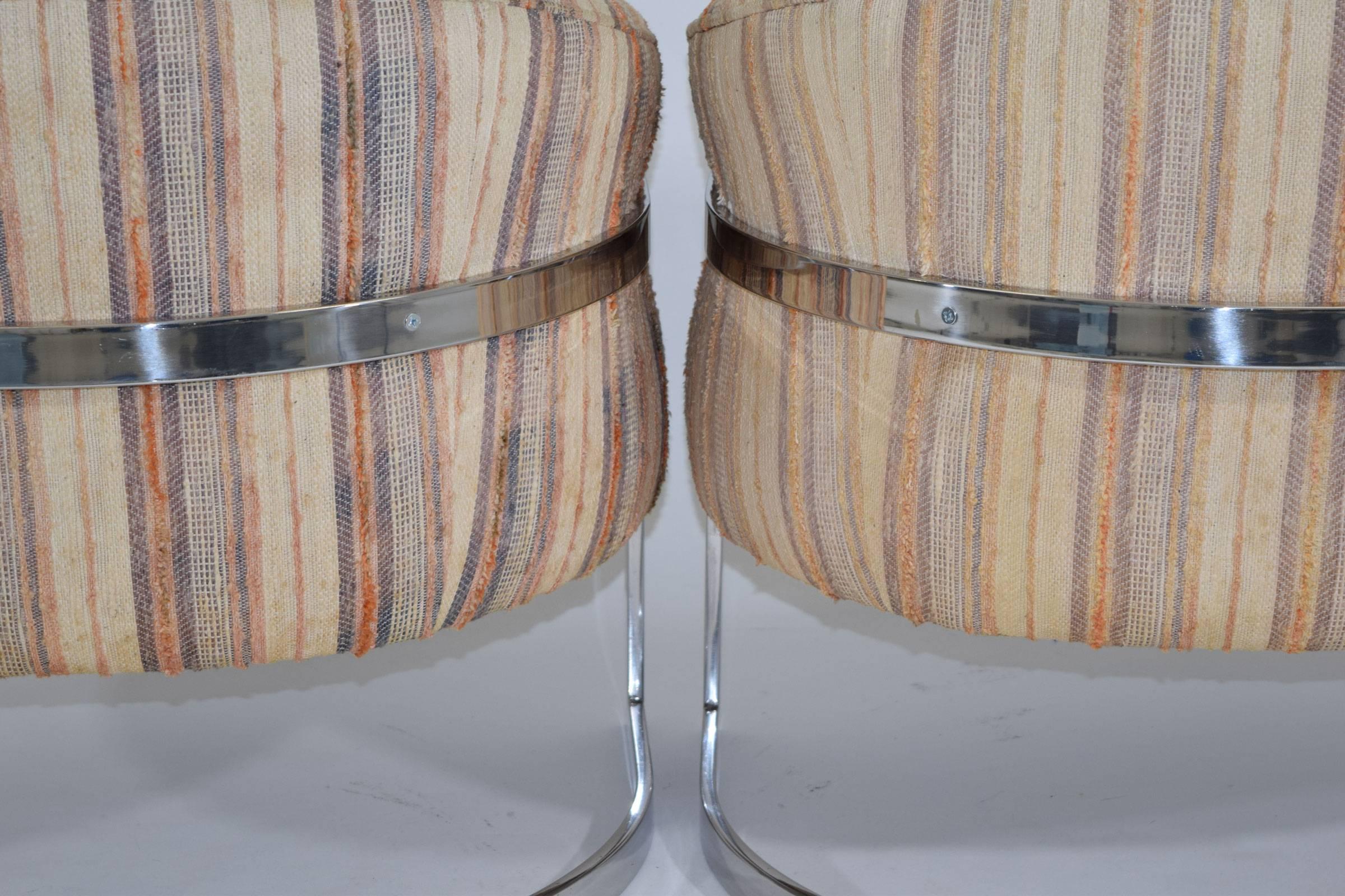 Upholstery Pair of Milo Baughman Barrel Back Lounge Chairs