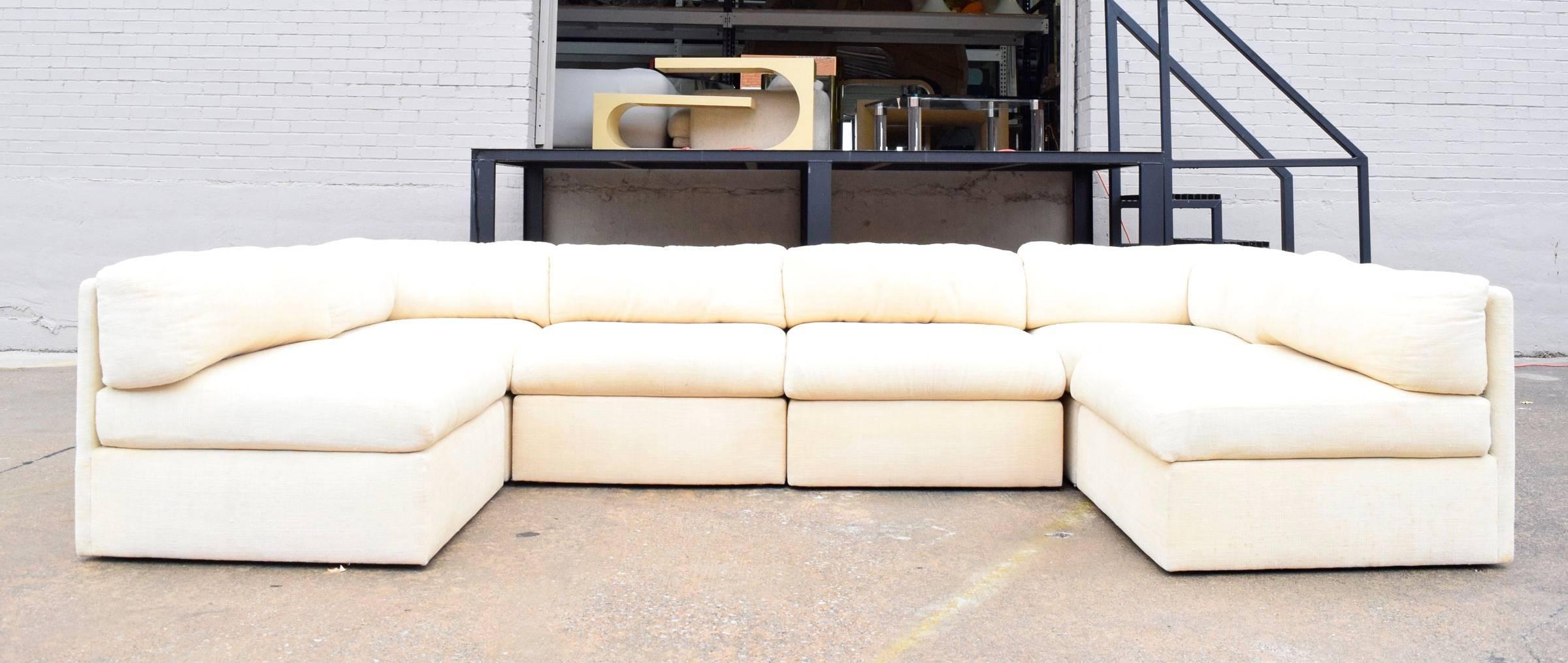 Six-piece modular sectional by Milo Baughman for Thayer Coggin. Two corner pieces are 32.5
