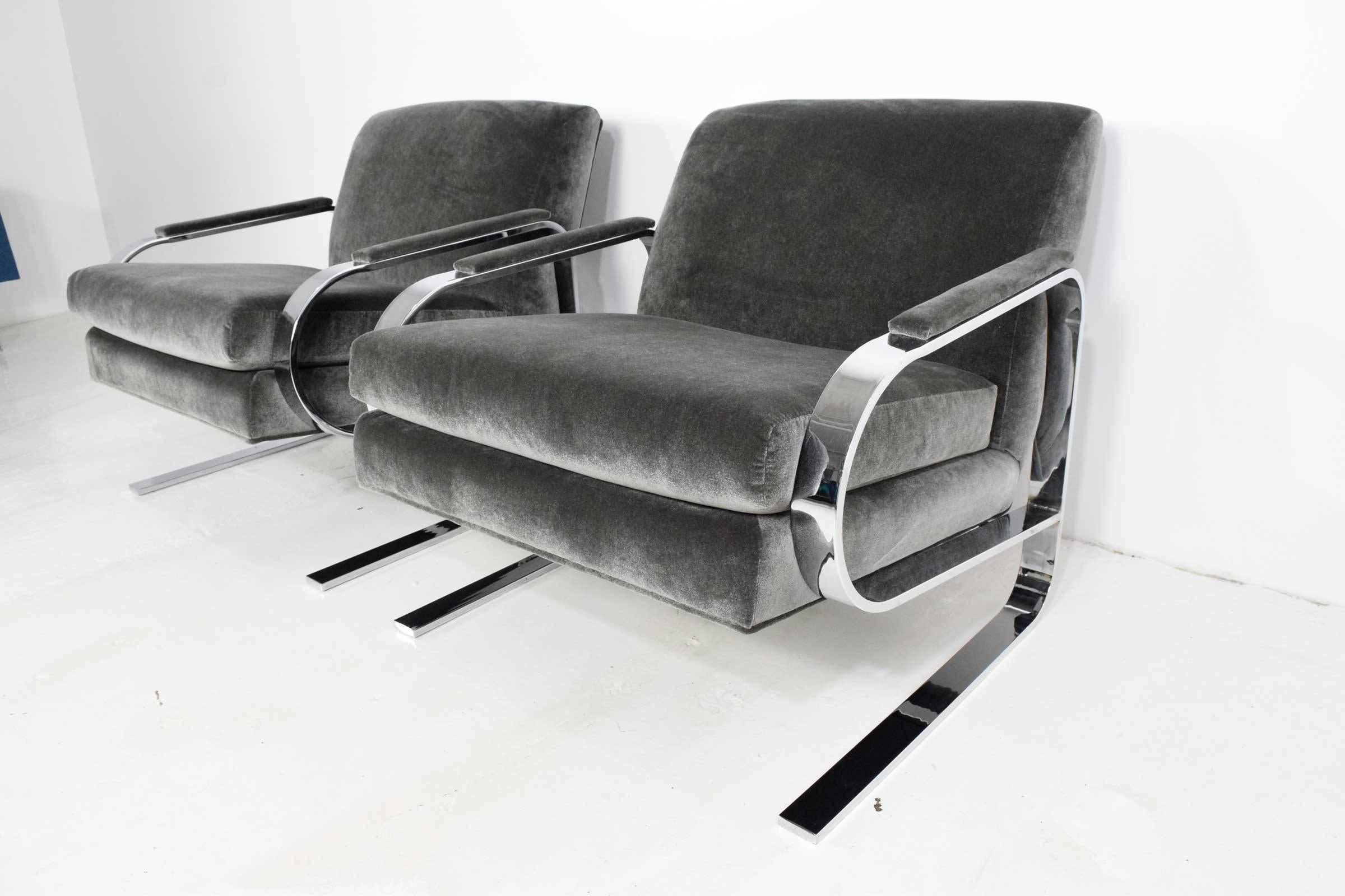 Milo Baughman Attributed Chrome Grasshopper Framed Lounge Chairs In Excellent Condition In Dallas, TX