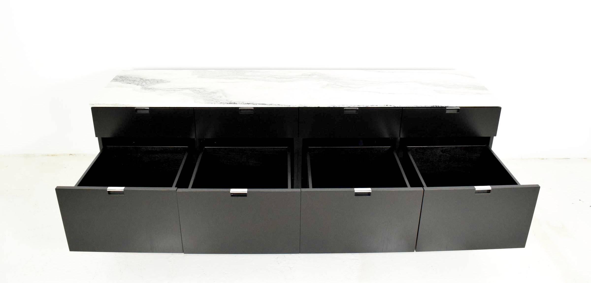 Italian Florence Knoll Credenza with Ebony Finish and Marble Top