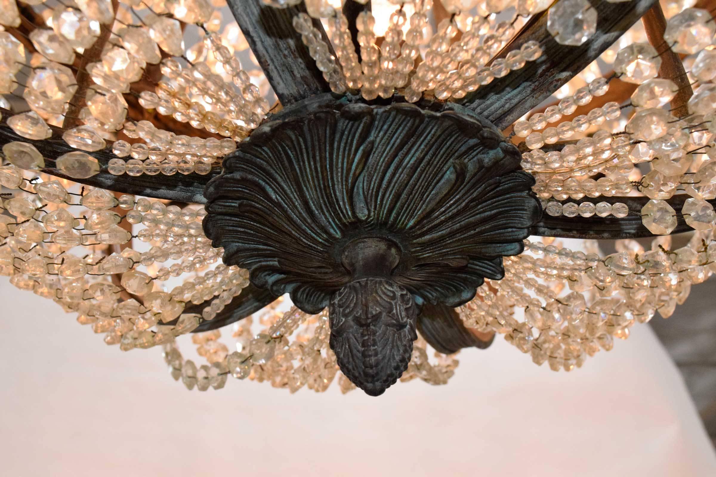 Very Large French Bronze Crystal Chandelier 1