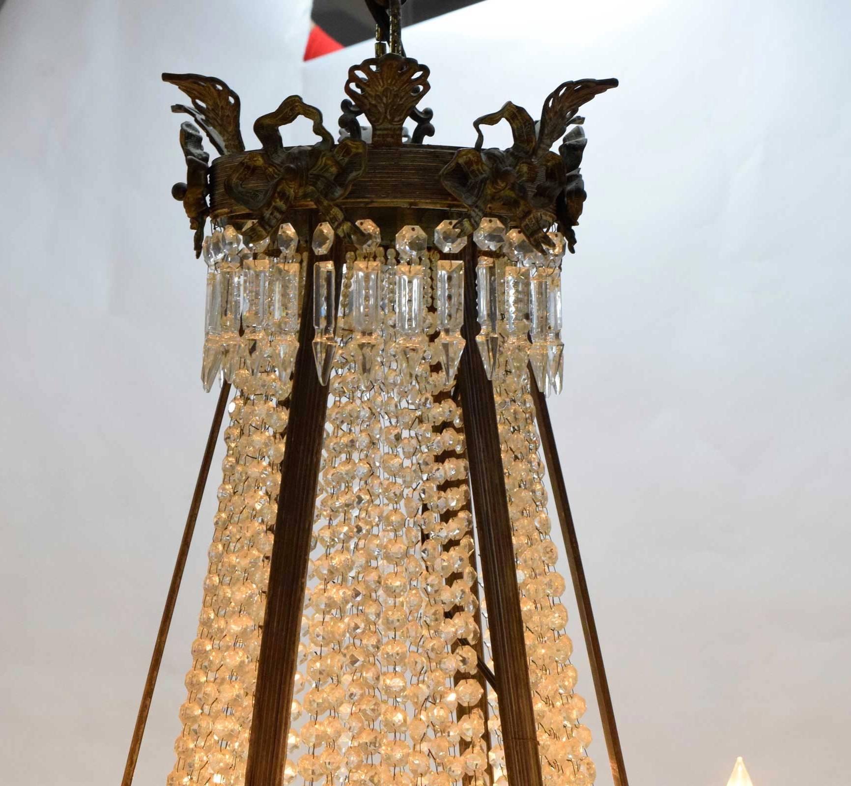Empire Very Large French Bronze Crystal Chandelier