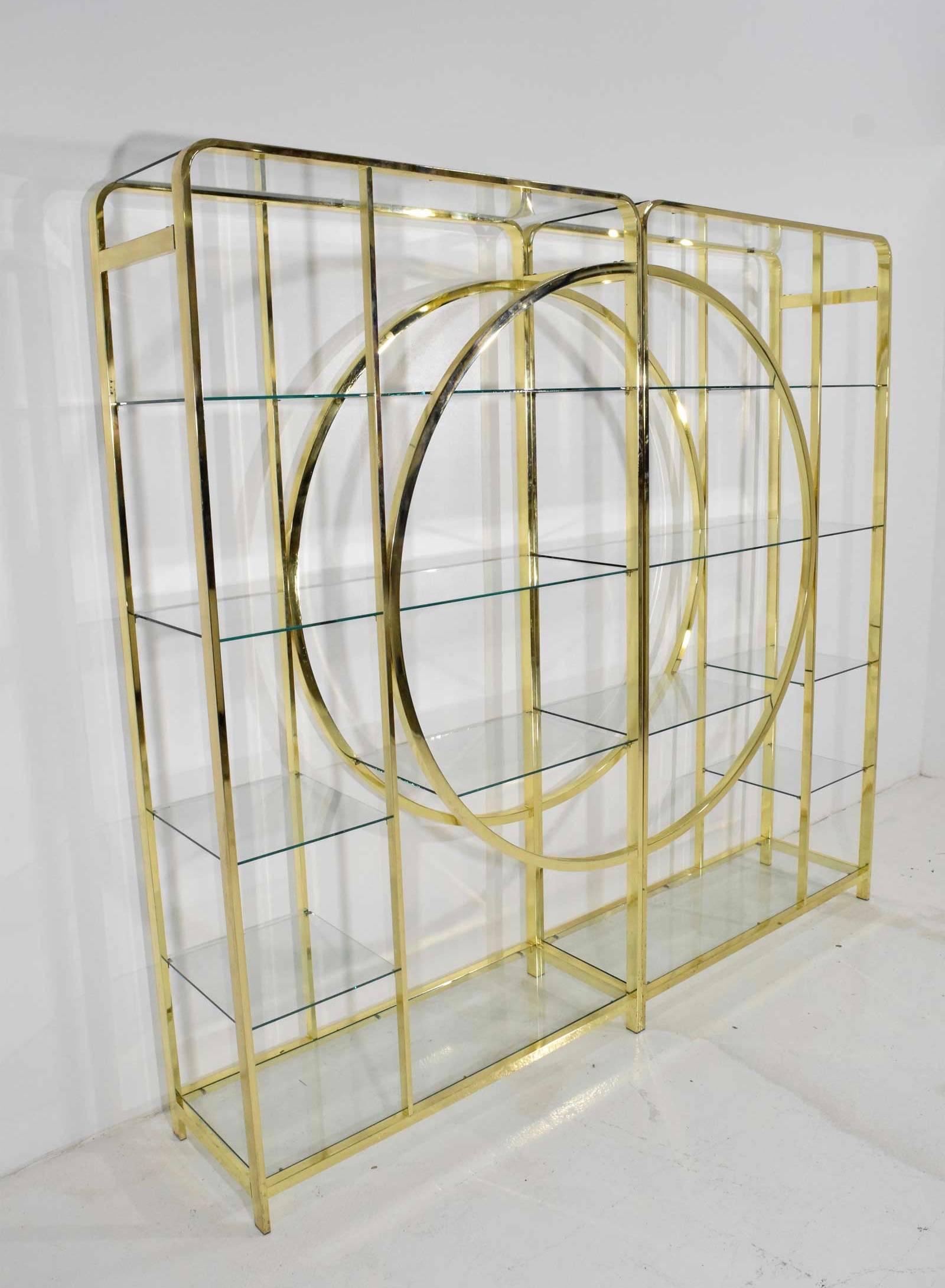 American Pair of Brass Finish Milo Baughman Etageres