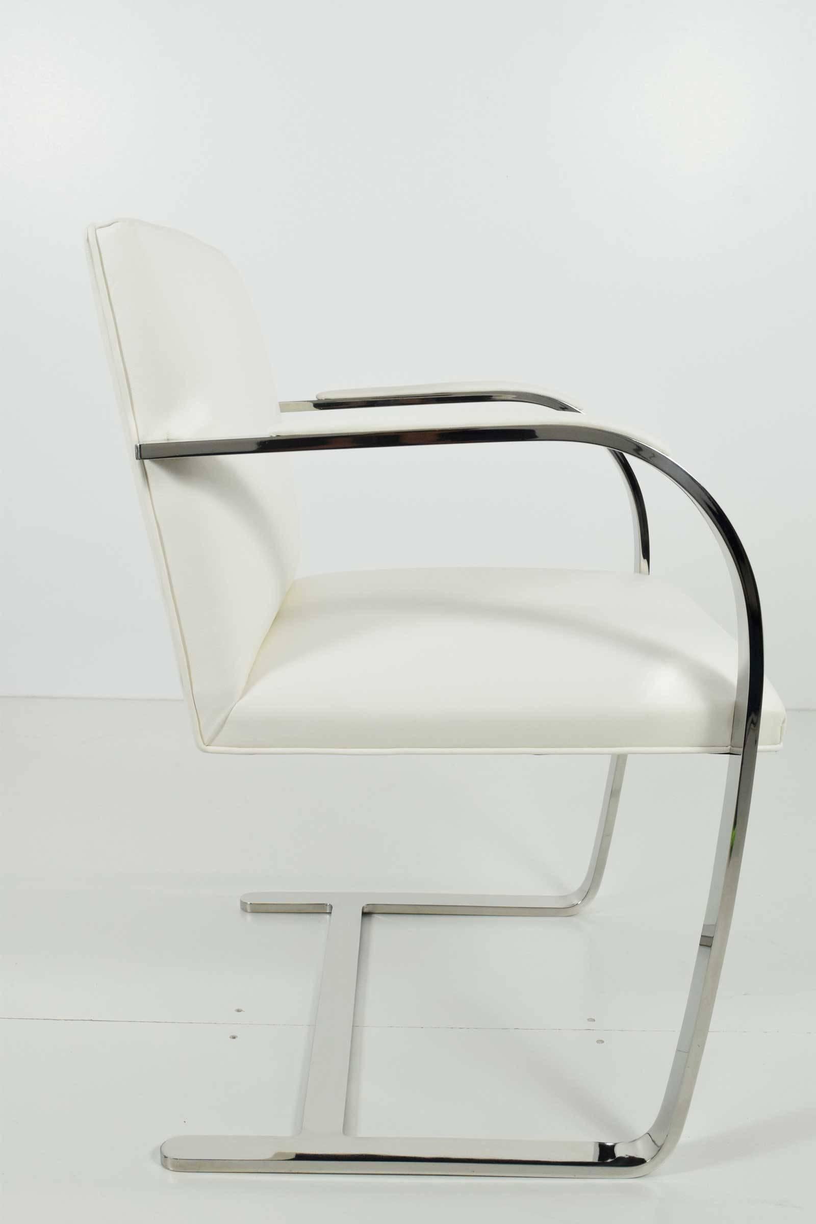 American Set of Six Flatbar Brno Chairs by Knoll in New White Leather Upholstery