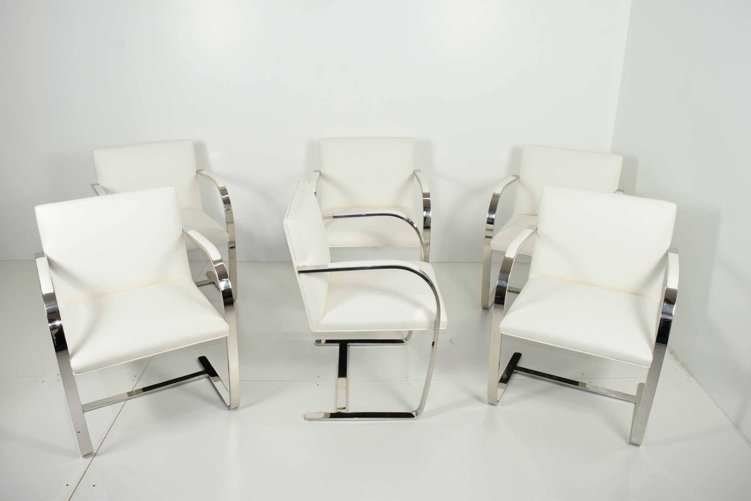 Newly polished stainless steel and white leather upholstery. Six Brno chairs by Mies van der Rohe for Knoll. Ready to go!!!