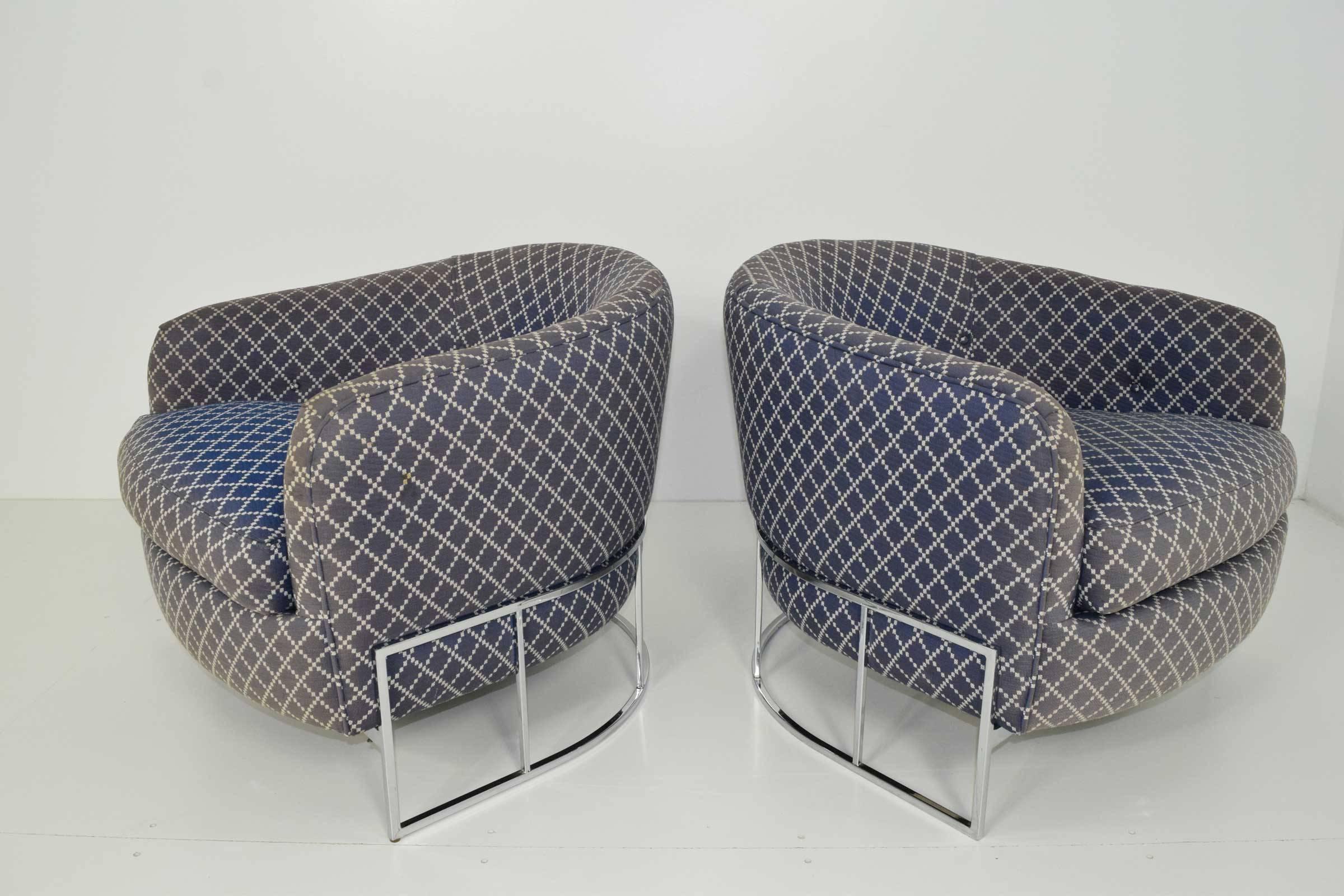 Unique Pair of Milo Baughman/Thayer Coggin Lounge Chairs with Chrome Frame In Good Condition In Dallas, TX