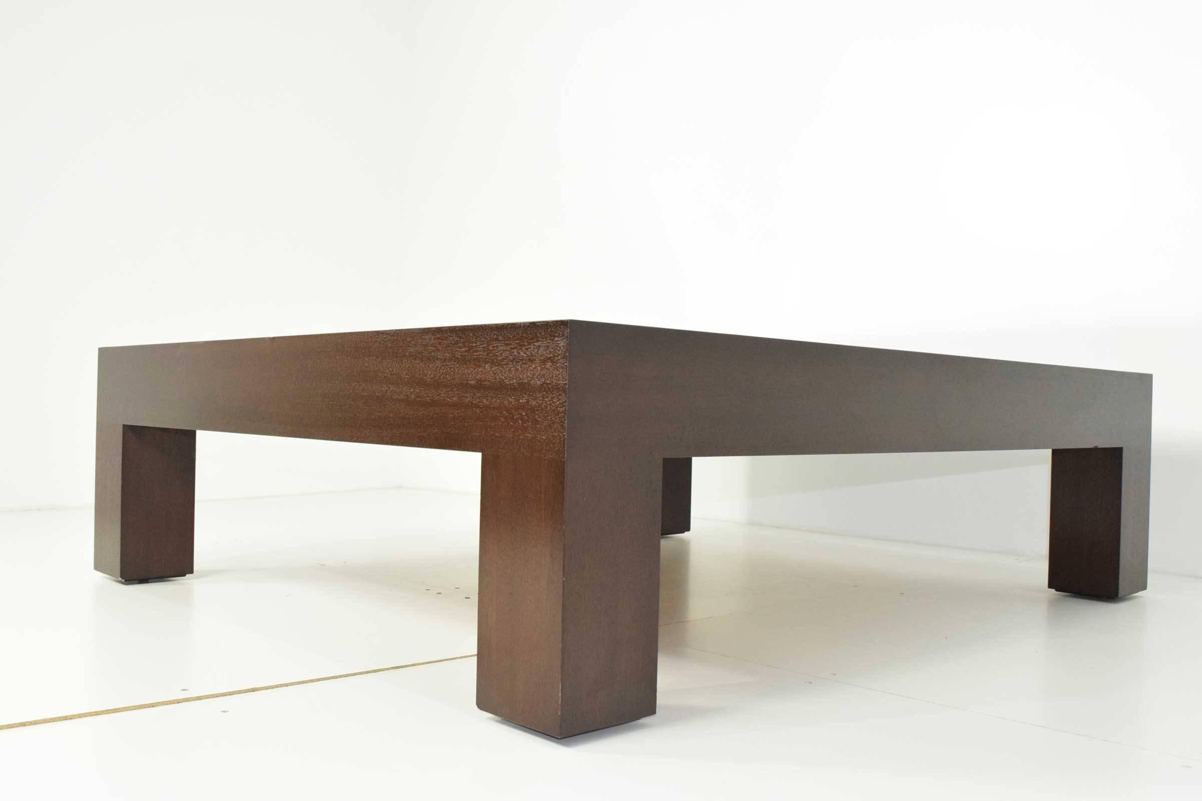 Modern Large Coffee Table with Chunky Wood Bse and Mirrored Top