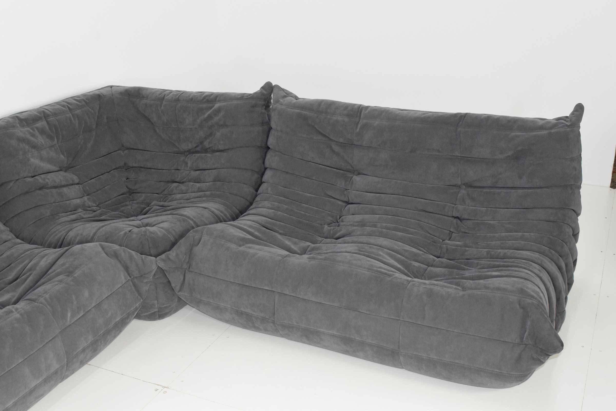 Modern Ligne Roset Togo Sofa in Grey Suede by Michel Ducaroy