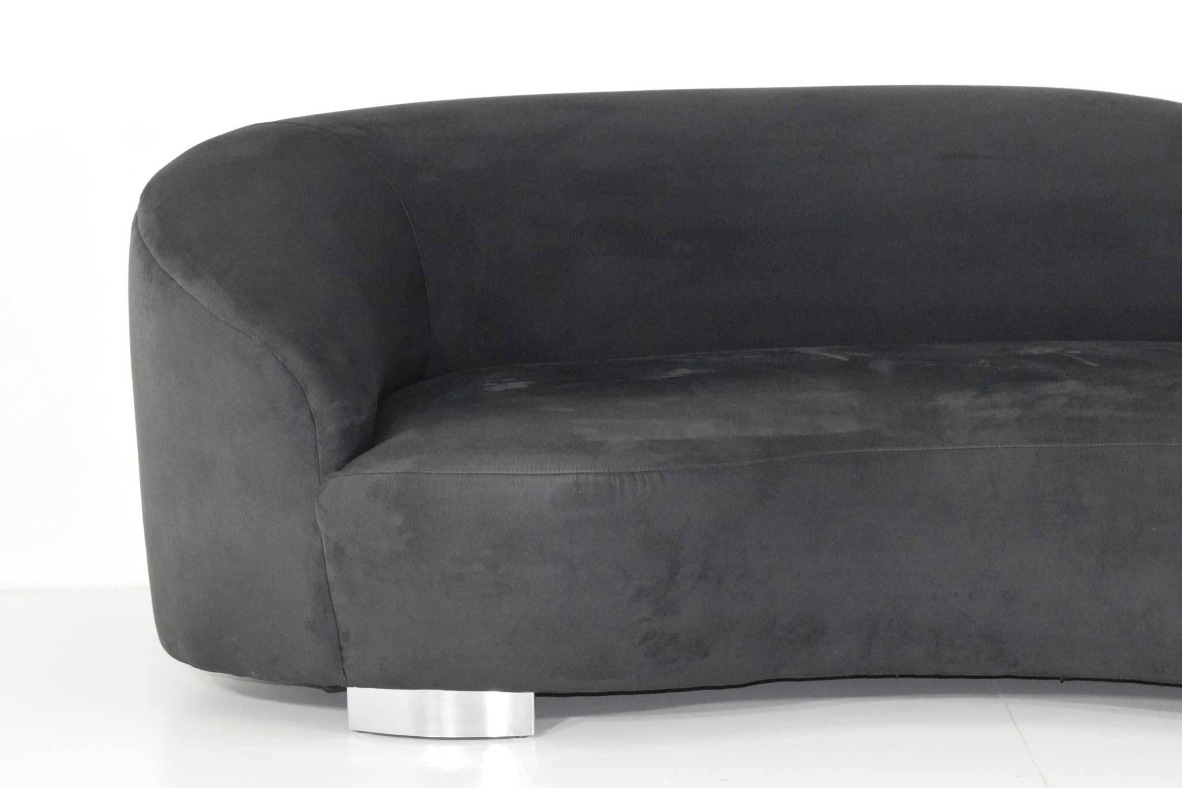 Beautiful cloud sofa in the style of Vladimir Kagan. Chromed feet, upholstered in an ultra-suede which is in excellent condition. If the color works, this is ready to go !