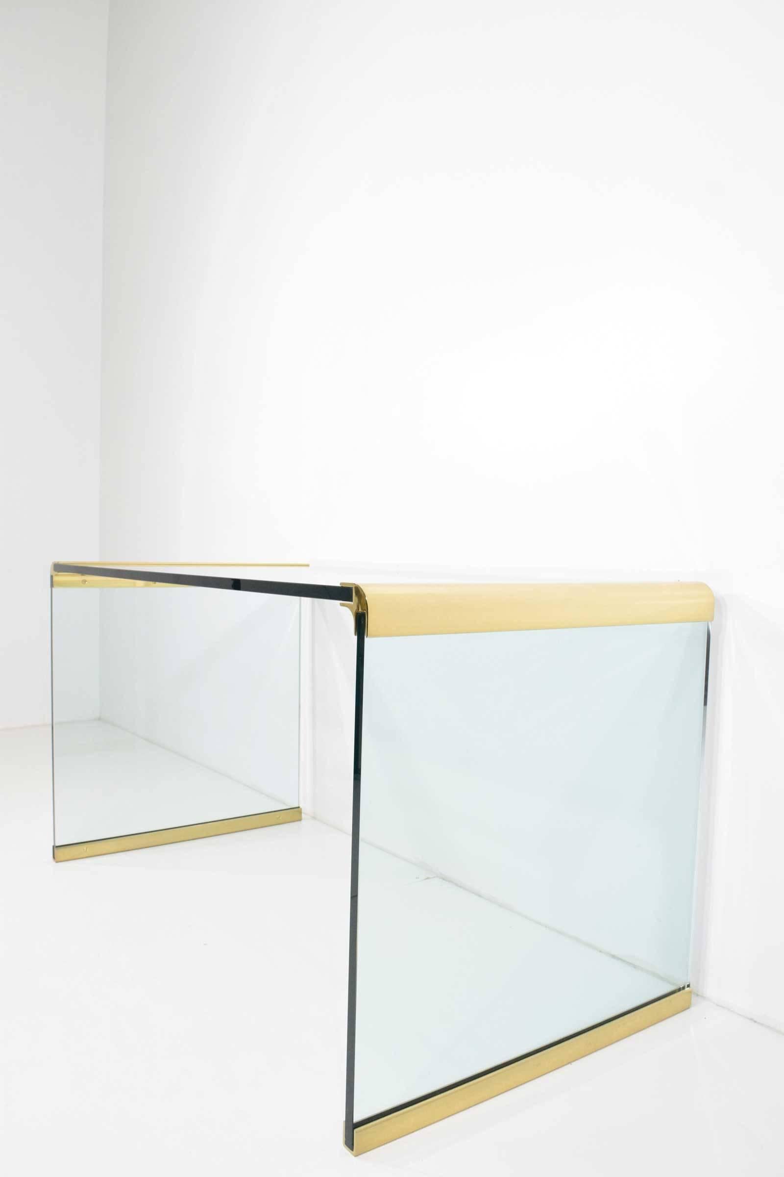 American Pace Collection Glass Writing Table with Brass Trim