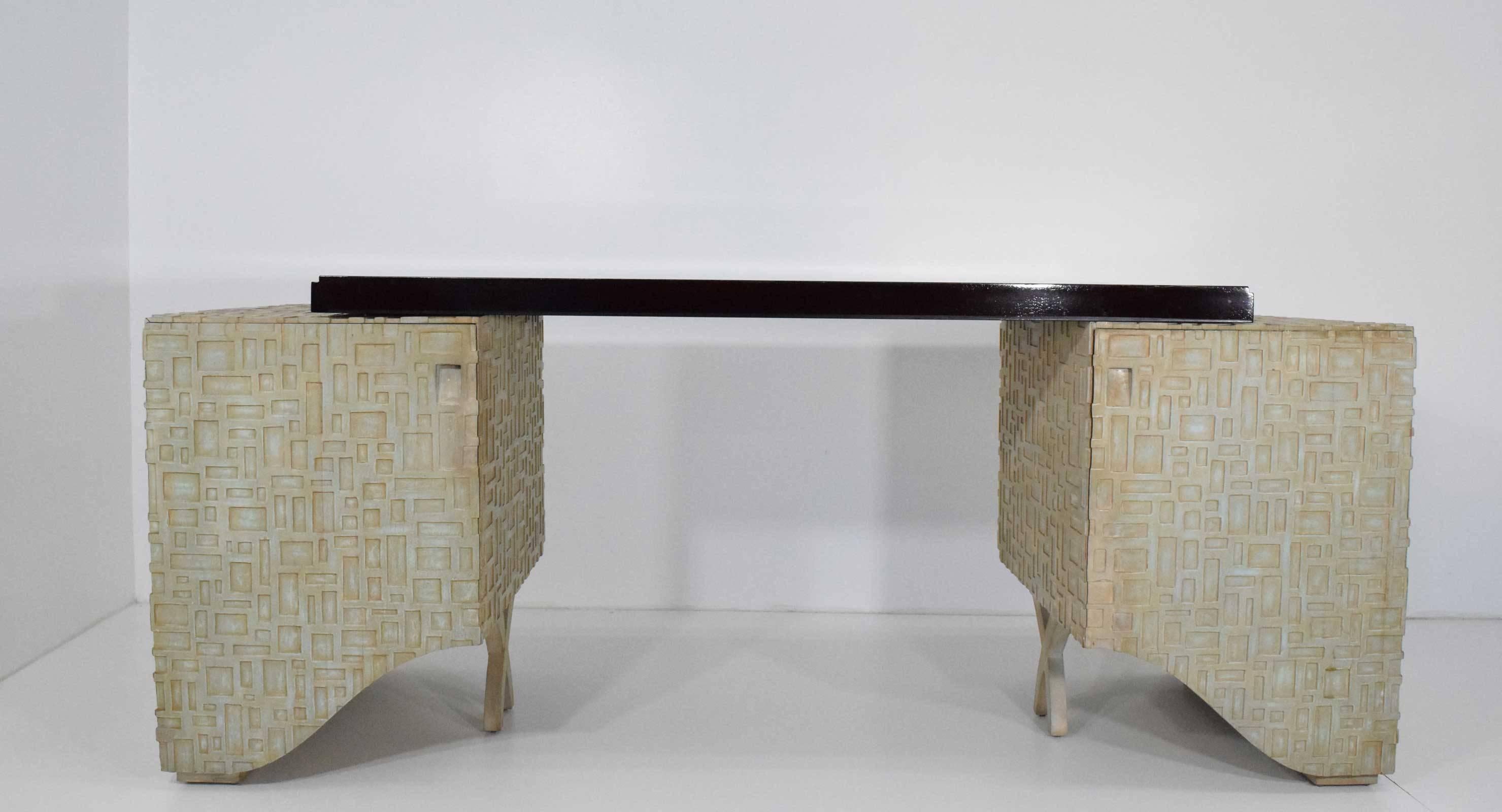 Hi-style desk by Christopher Guy, hand-carved.