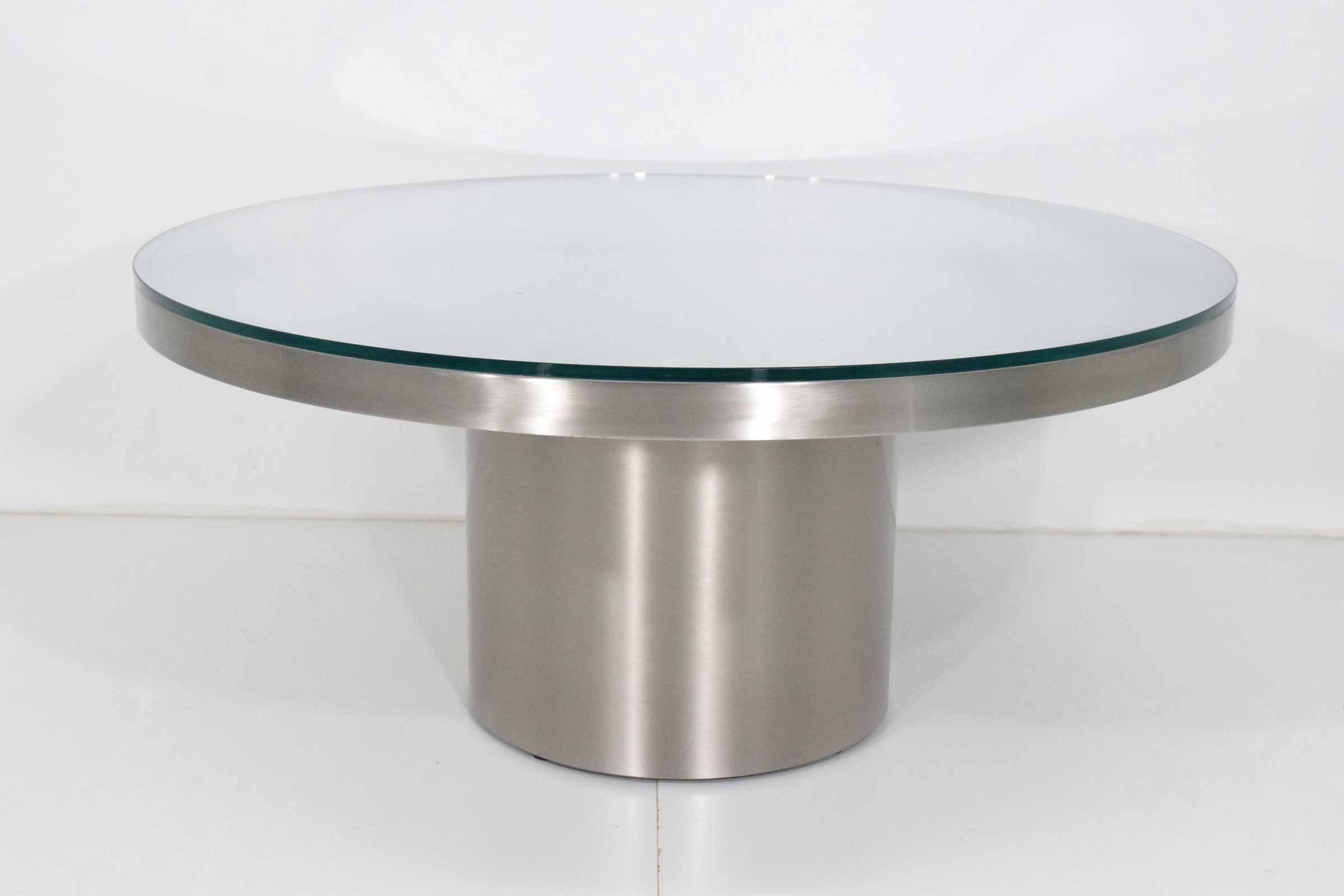 Modern Brueton Attributed Stainless Steel Pedestal Base Coffee Table For Sale