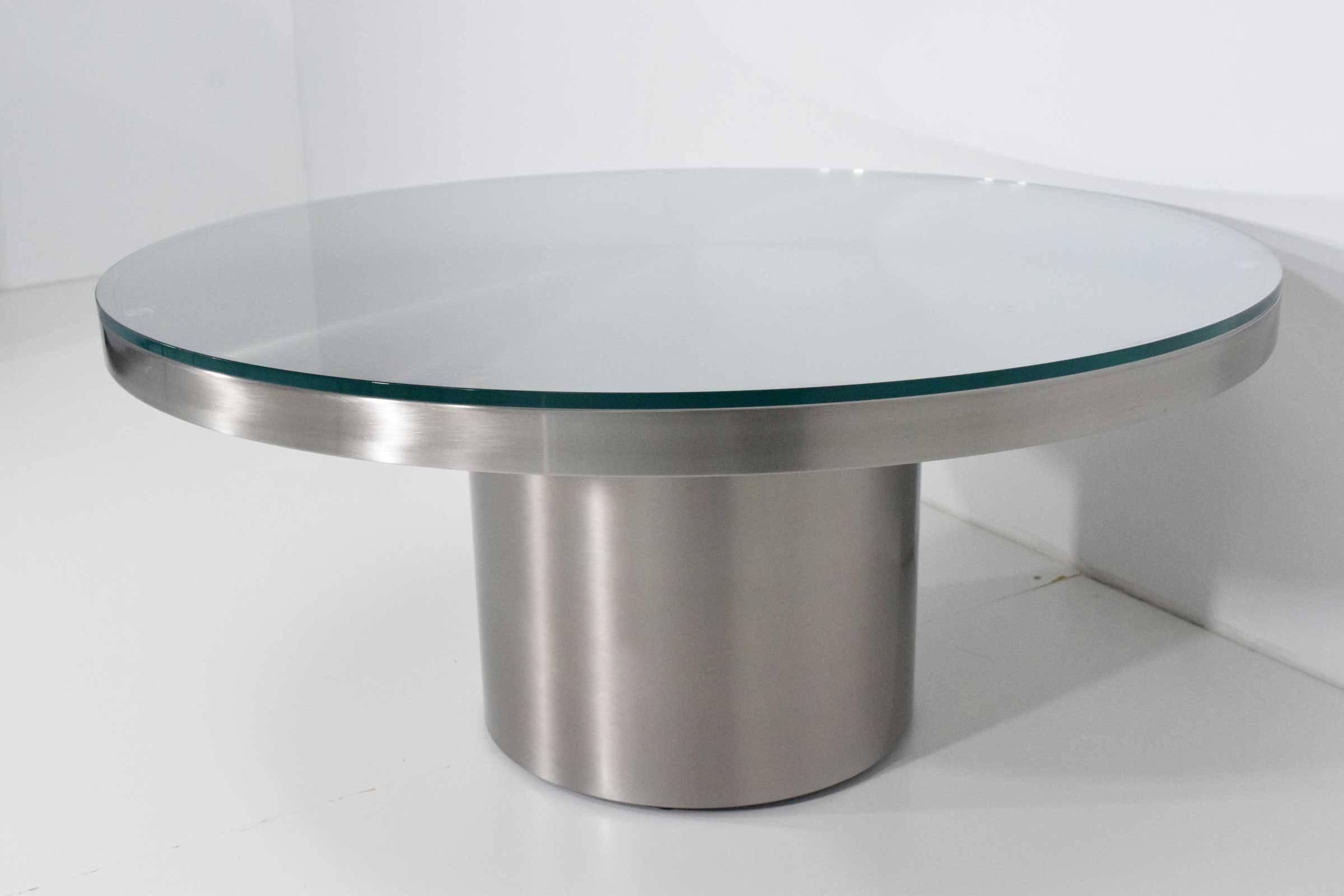 American Brueton Attributed Stainless Steel Pedestal Base Coffee Table For Sale