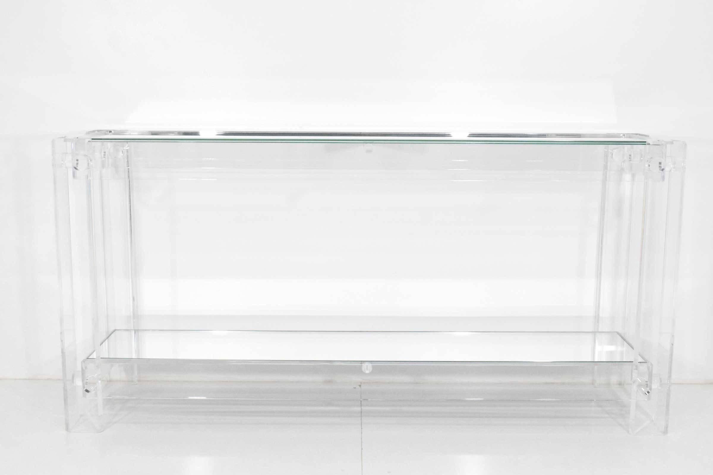 Lucite with Mirrored Top Console Table In Excellent Condition In Dallas, TX