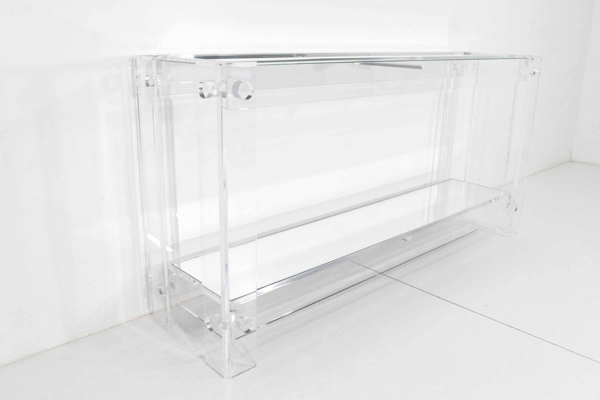 Mid-Century Modern Lucite with Mirrored Top Console Table