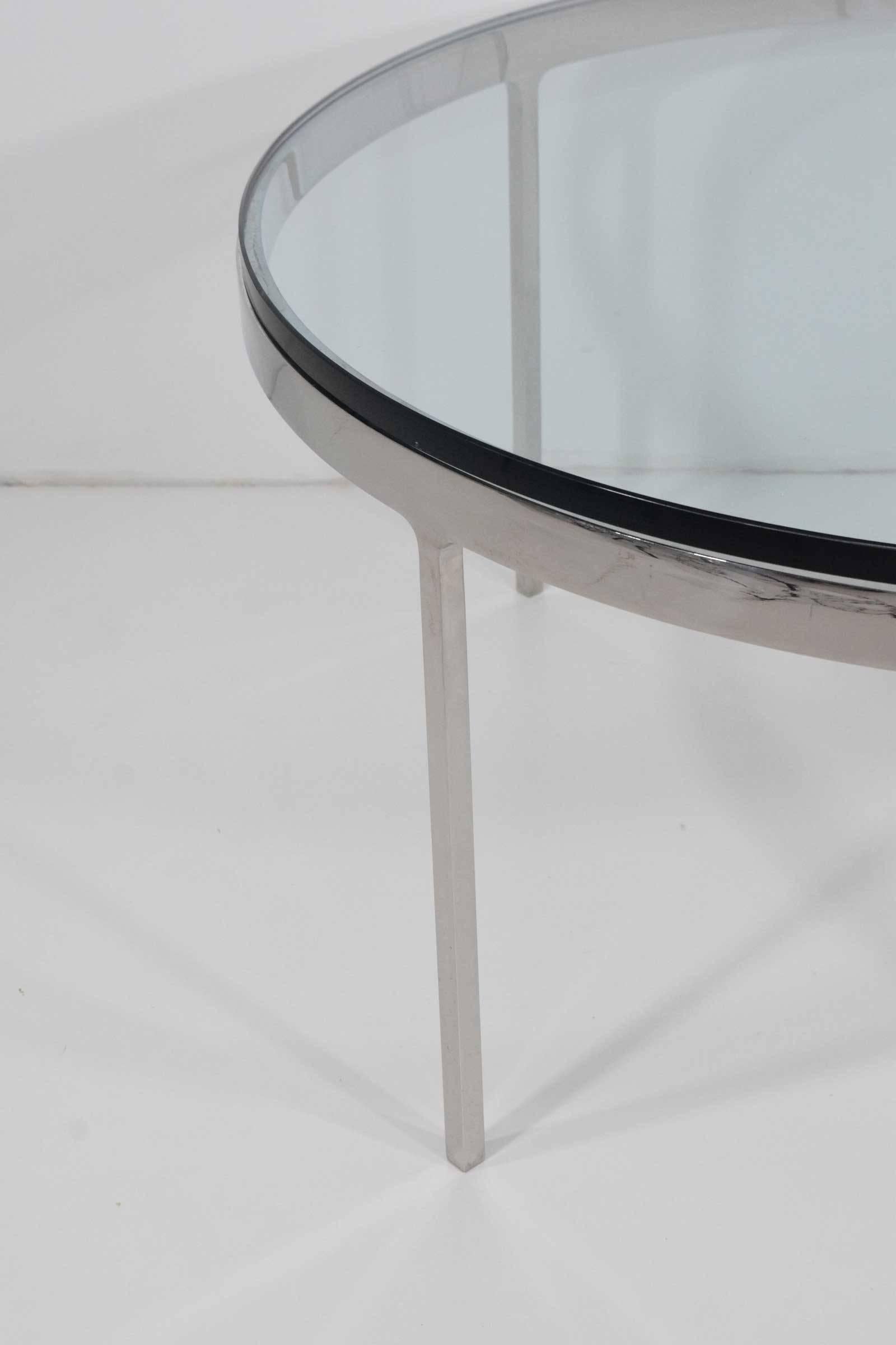 A polished stainless steel cocktail or coffee table by Nicos Zographos. Not a single seam, fabricated perfectly. Like a stiletto heel. Measure: 3/4