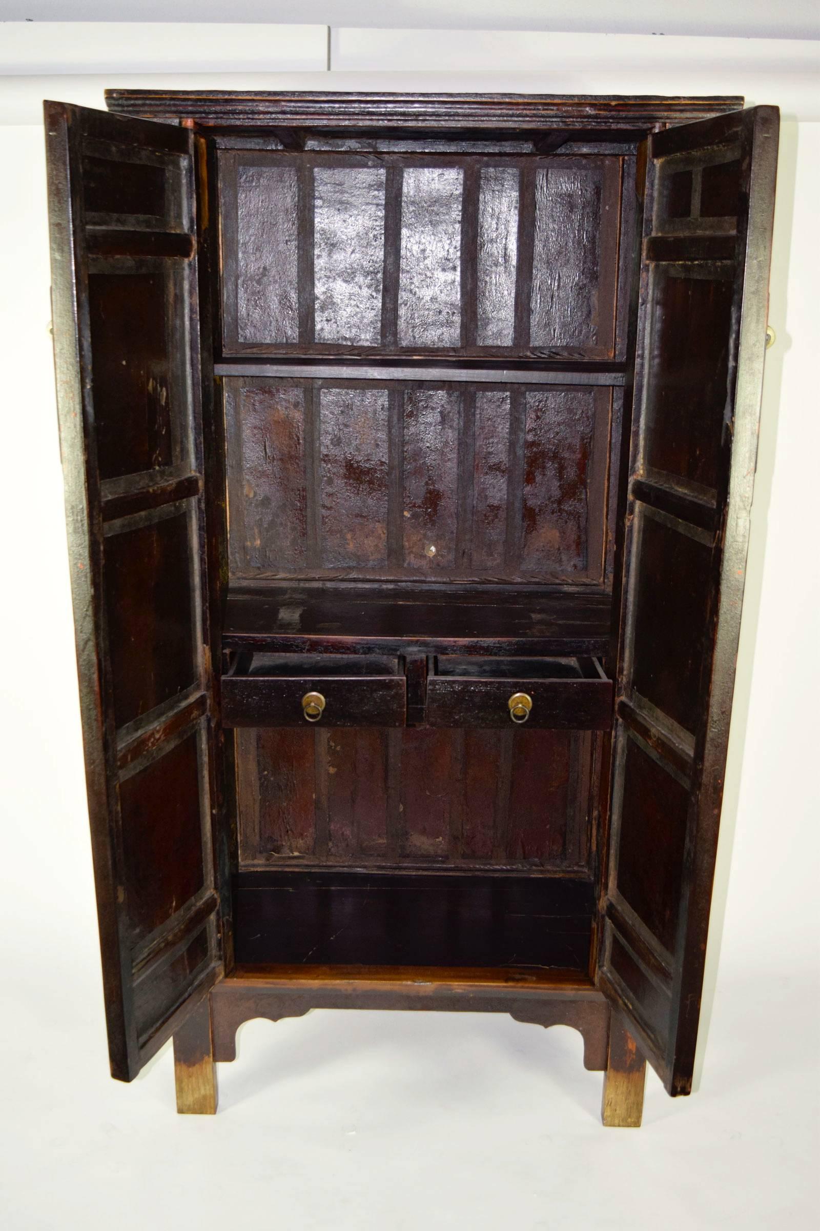 Chinese Antique Black Asian Wedding Cabinet with Heavy Patina