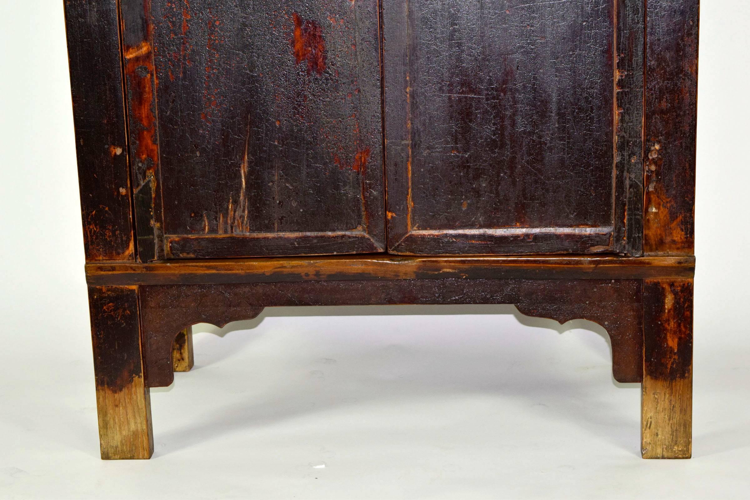 18th Century and Earlier Antique Black Asian Wedding Cabinet with Heavy Patina
