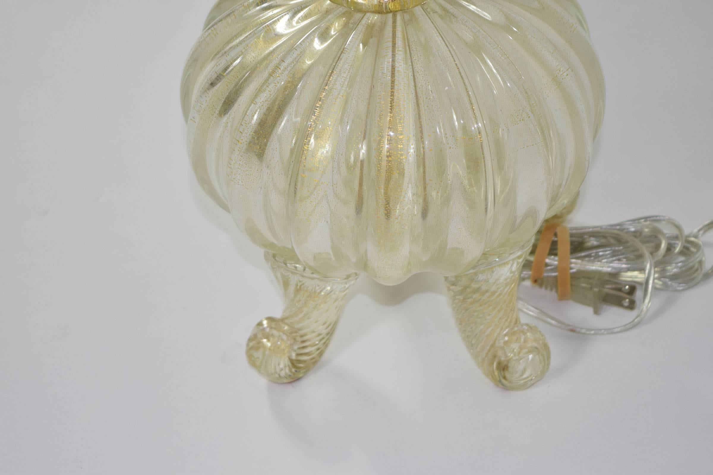 Mid-Century Modern Footed Gold Murano Table Lamp