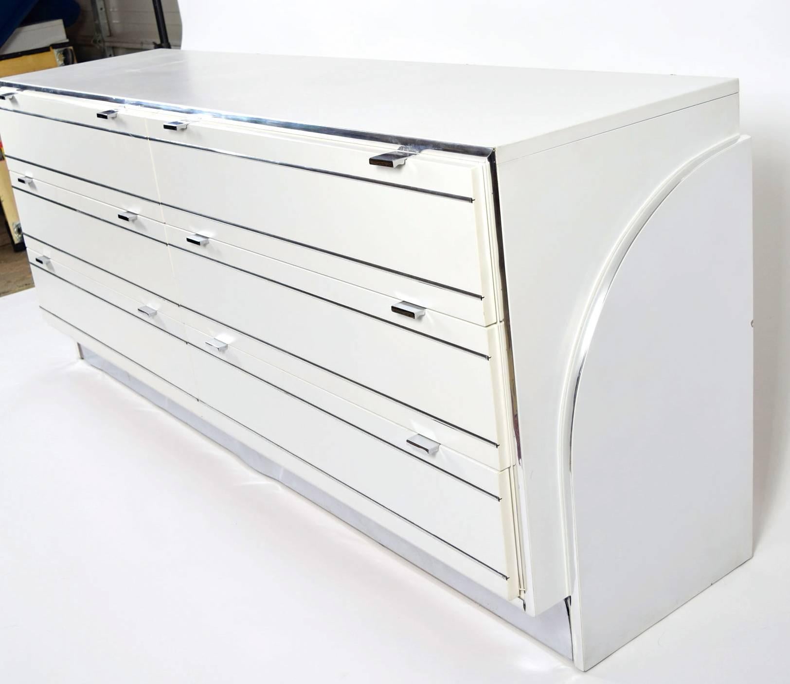 Mid-Century Modern One Rougier Dresser or Cabinet in White Laminate and Chrome