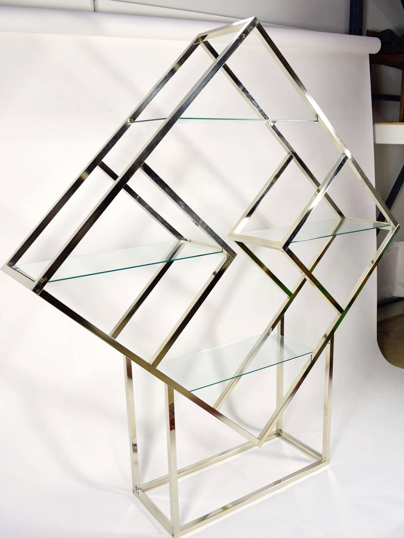 1970s Diamond Shaped Etagere in Silver Finish In Good Condition In Dallas, TX