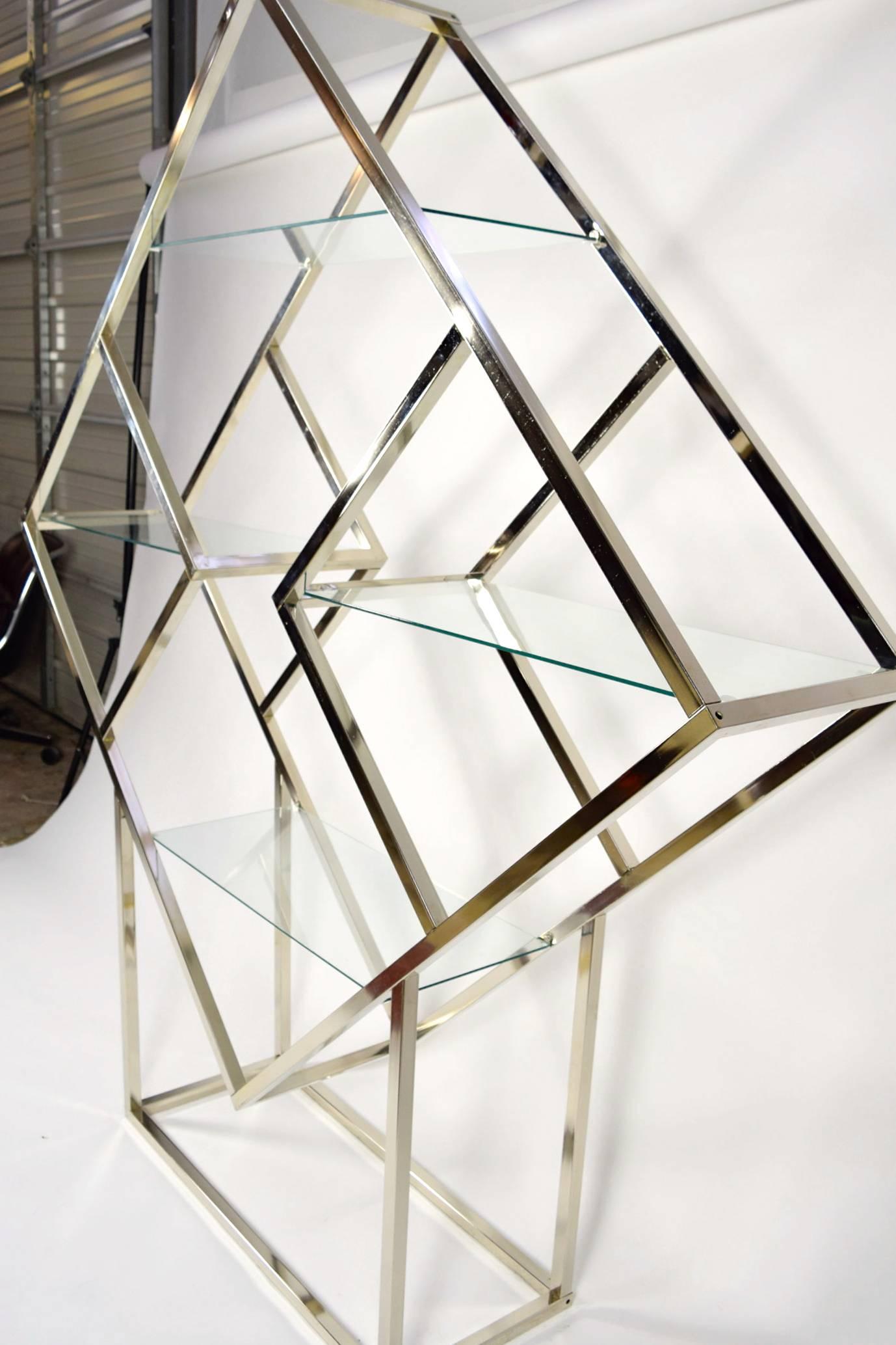 Mid-Century Modern 1970s Diamond Shaped Etagere in Silver Finish