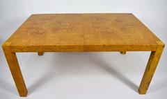 Milo Baughman Bookmatched Olive Ash Burl Parsons Dining Table by Lane