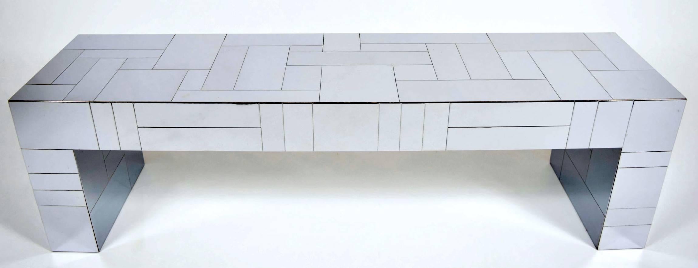 Chrome plated steel Cityscape console by Paul Evans for Directional, circa 1970s, etched signature.