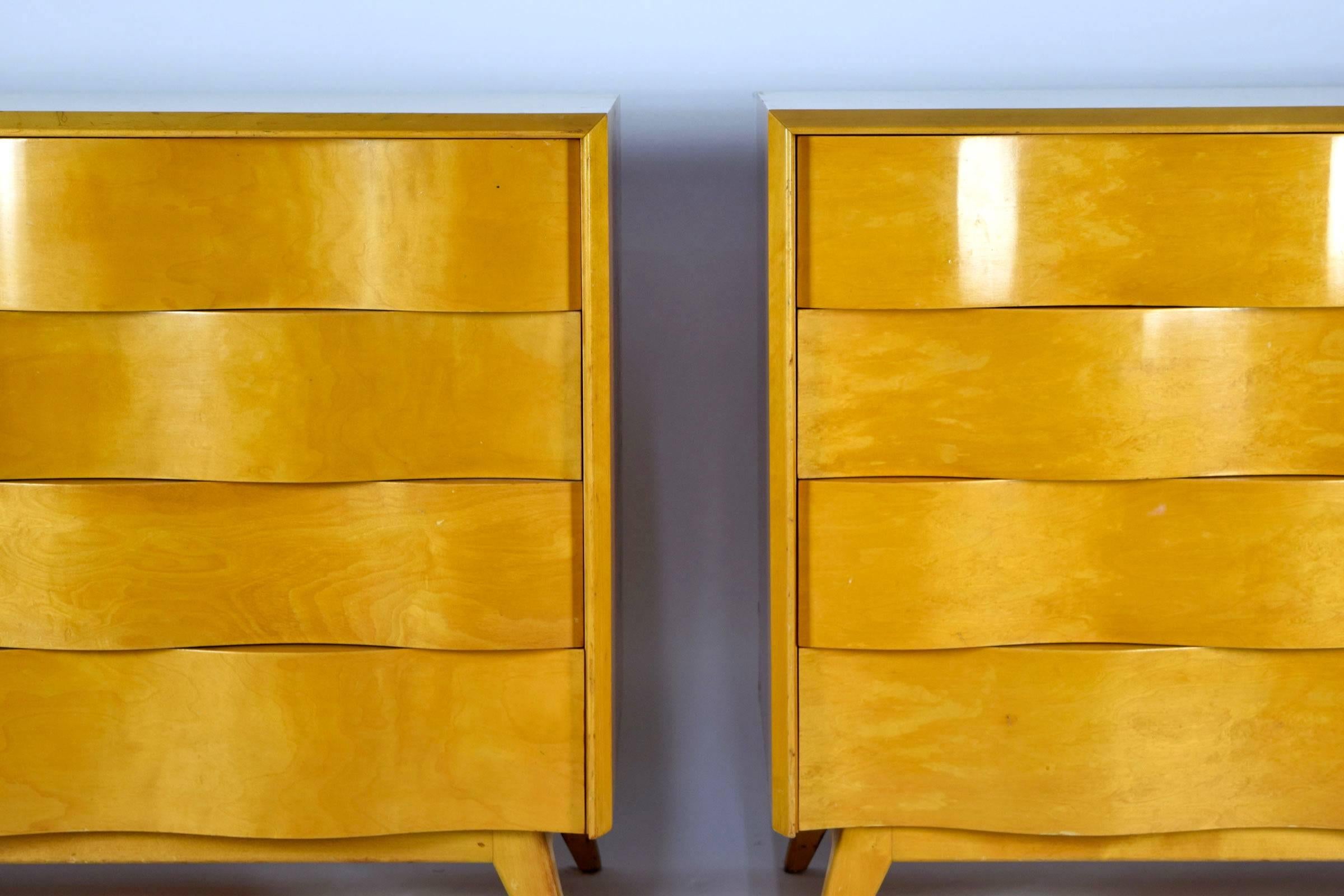 Mid-Century Modern Pair of Edmond Spence Wavy Front Chests