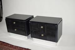 Pair of Rougier Nightstands in Cerused Black Oak with Chrome Bases