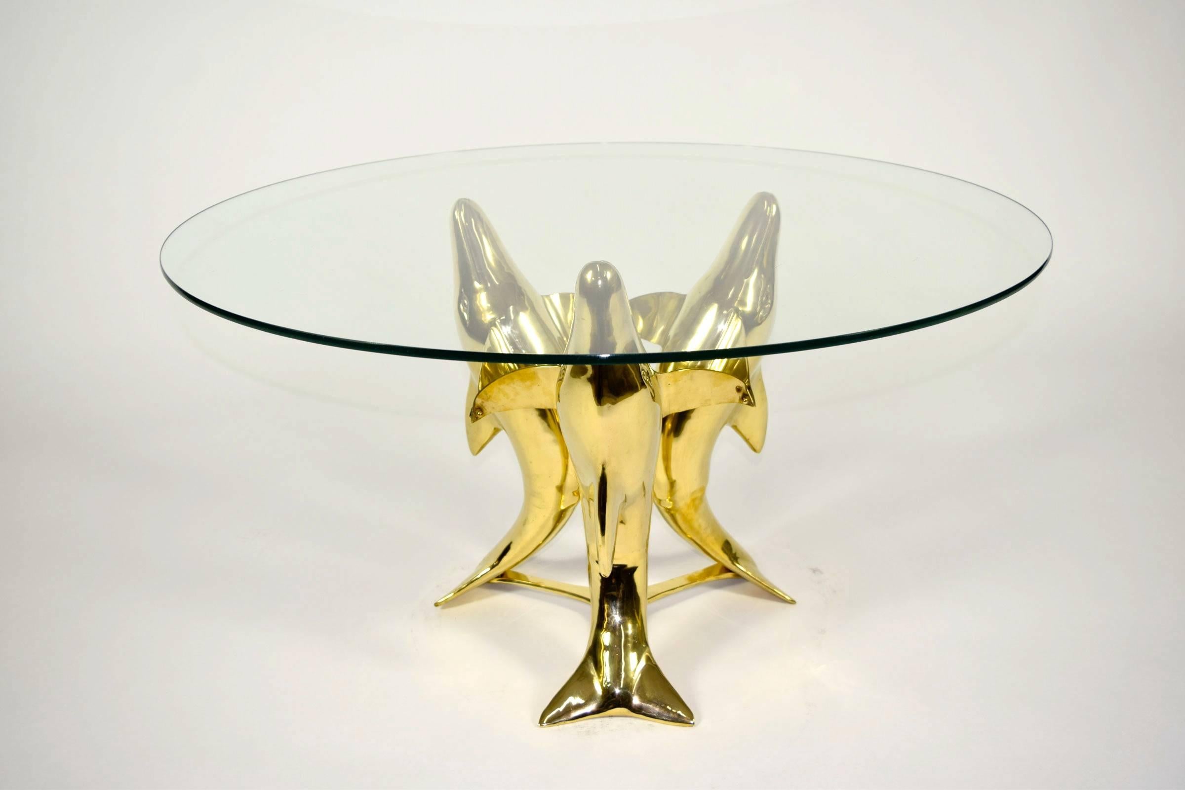 Brass Dolphin Base Coffee or Side Table 2