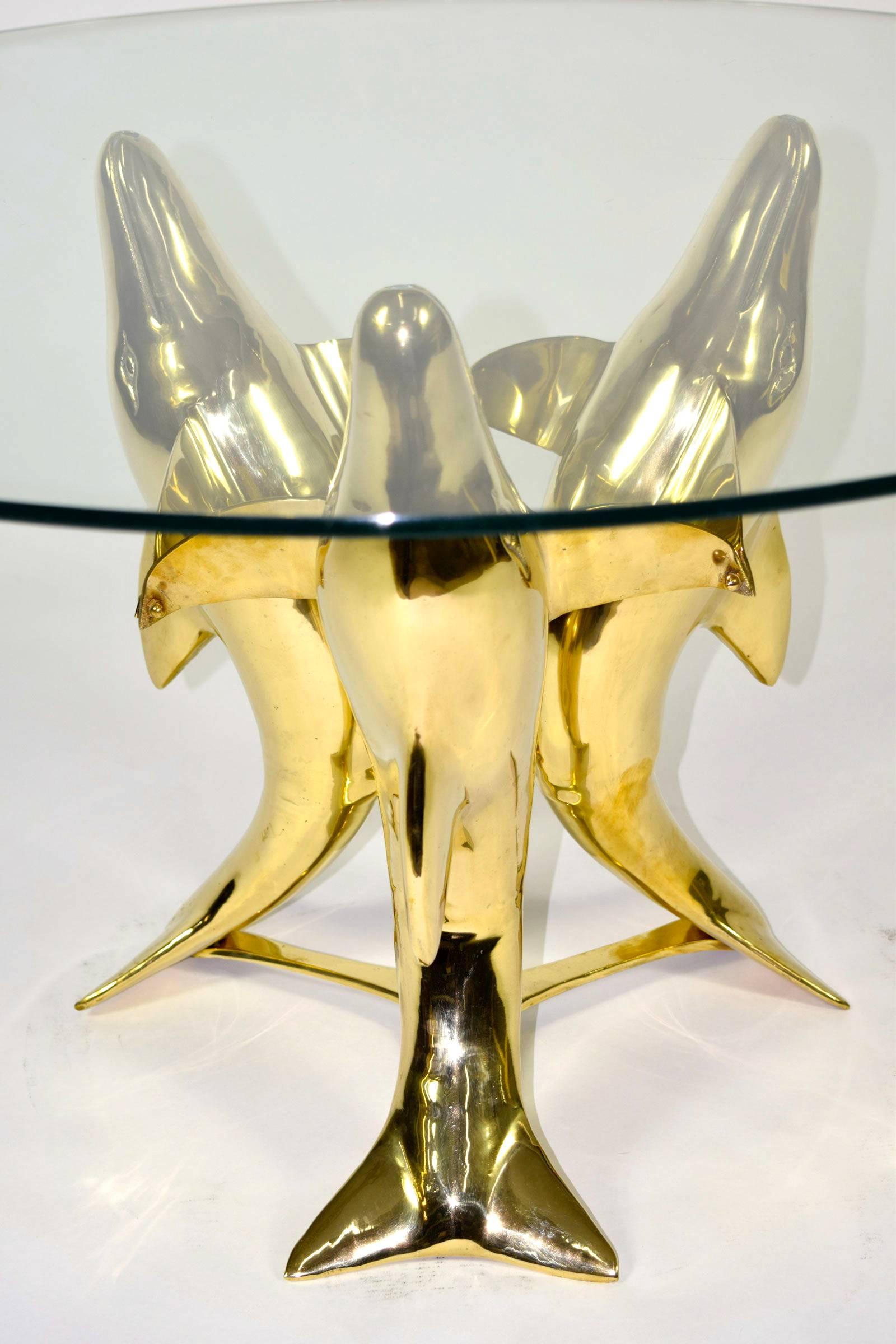 Brass Dolphin Base Coffee or Side Table 1