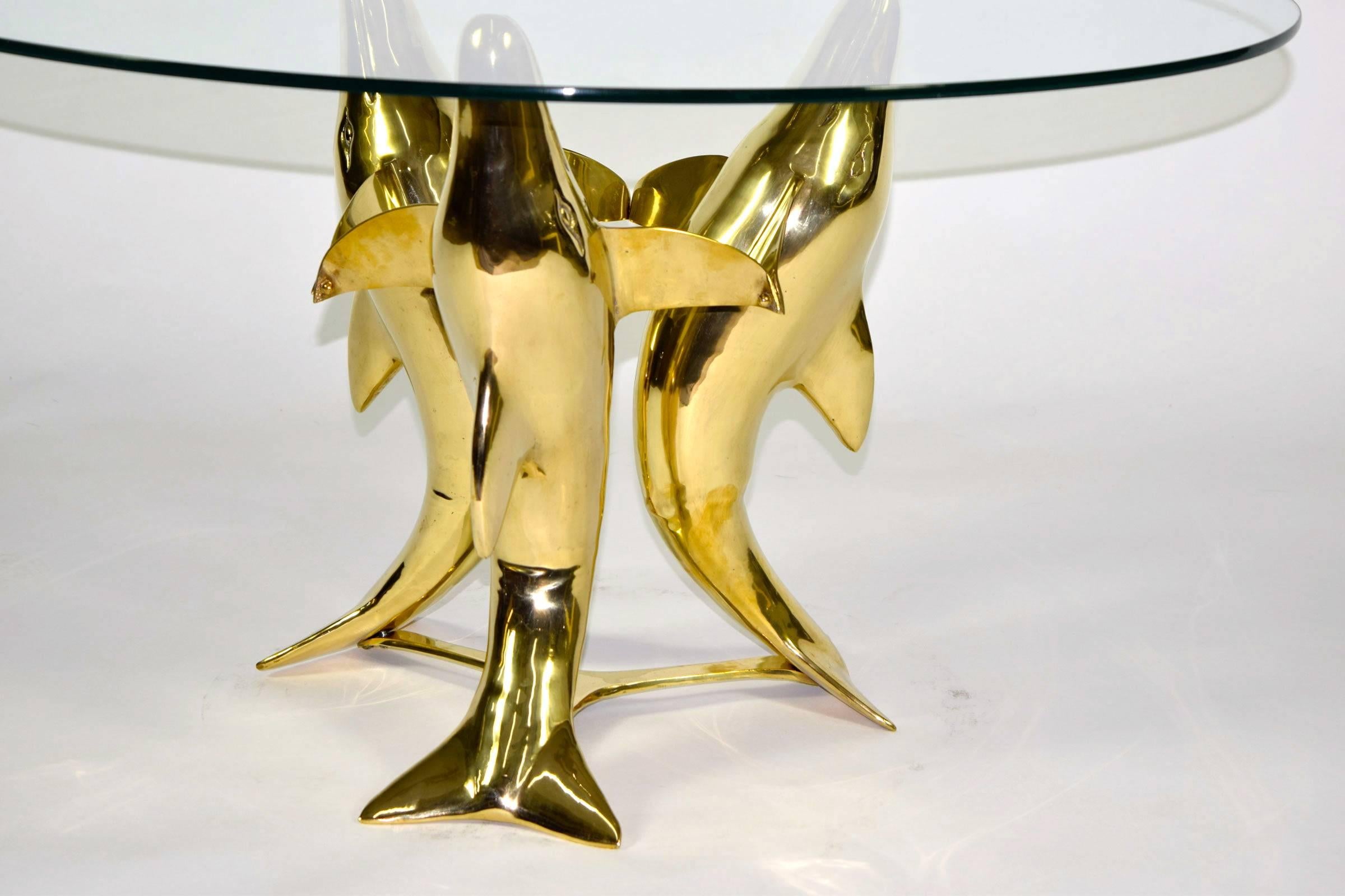 20th Century Brass Dolphin Base Coffee or Side Table