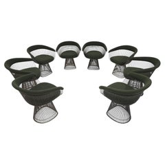 Warren Platner for Knoll Bronze Frame Dining Chairs in Deep Green Boucle'